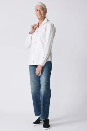 Ginna Box Pleat Shirt - Ivory Fine Herringbone