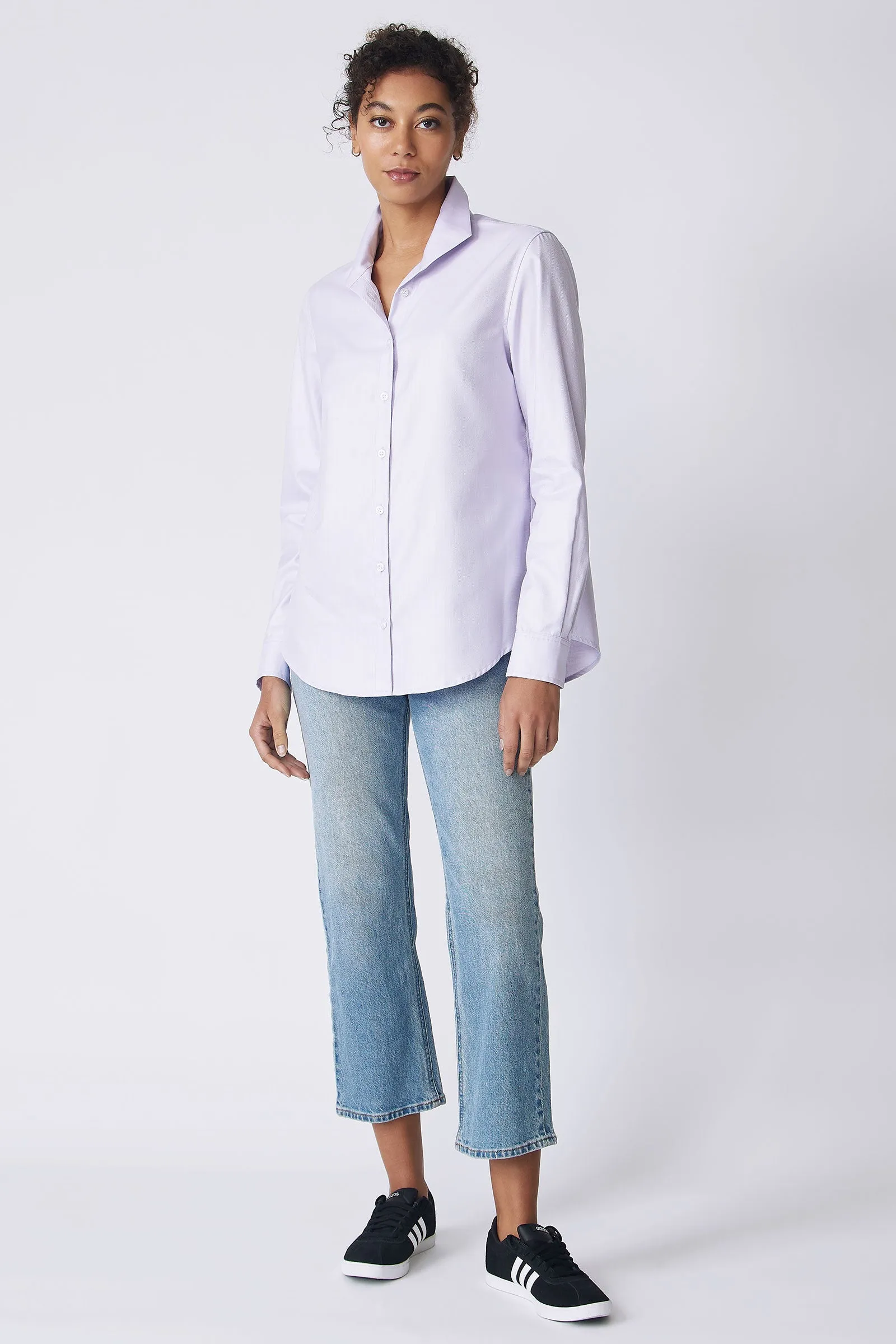 Ginna Box Pleat Shirt - Lavender Fine Herringbone