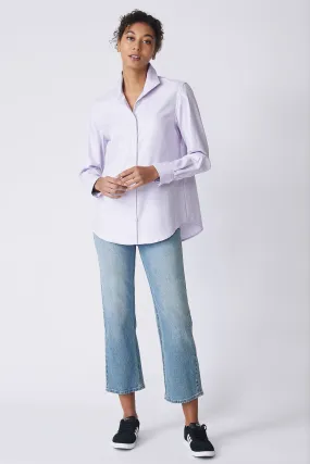 Ginna Box Pleat Shirt - Lavender Fine Herringbone