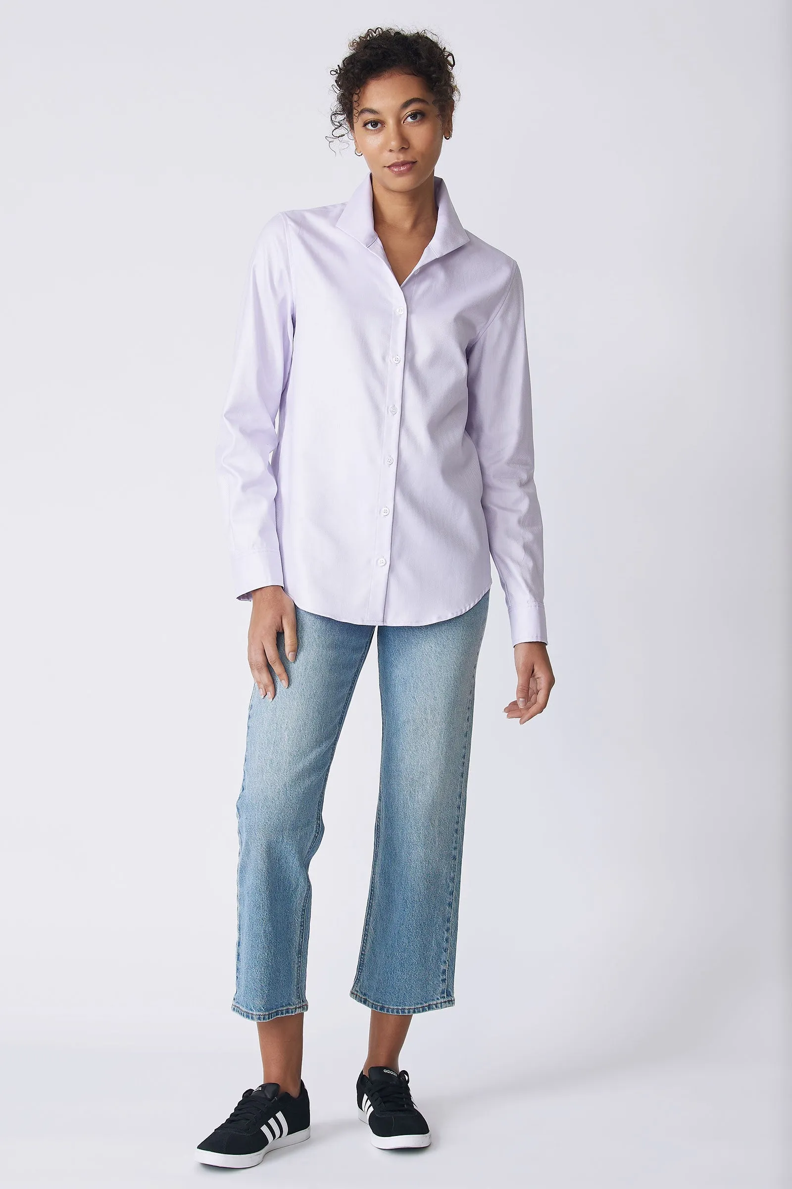 Ginna Box Pleat Shirt - Lavender Fine Herringbone