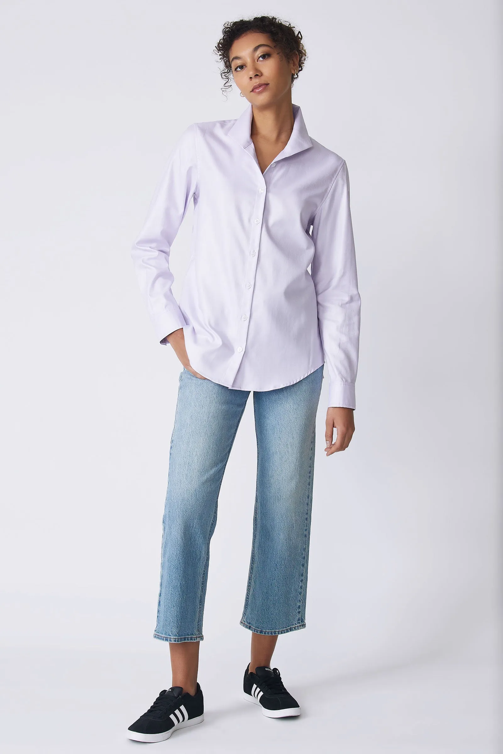 Ginna Box Pleat Shirt - Lavender Fine Herringbone