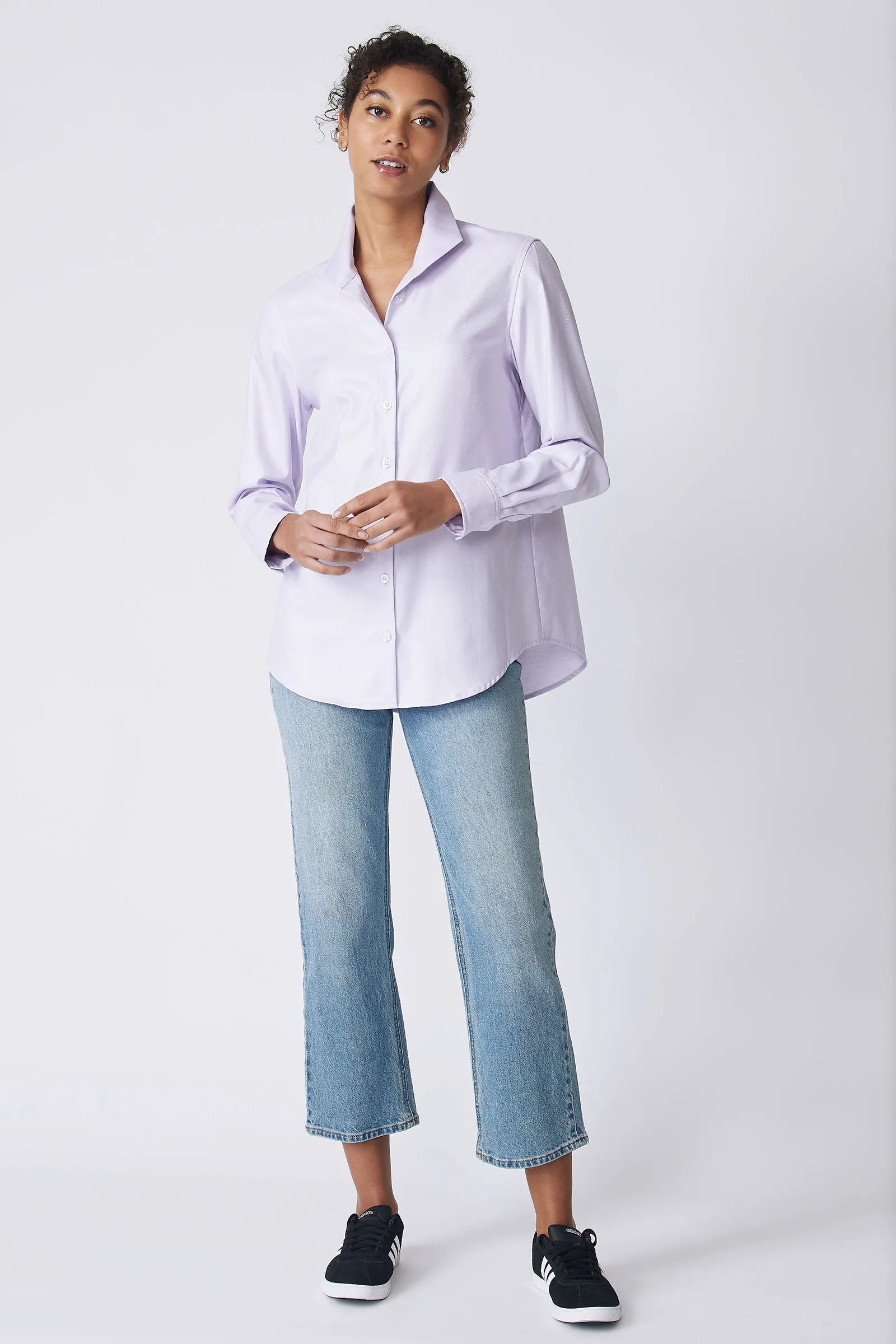 Ginna Box Pleat Shirt - Lavender Fine Herringbone