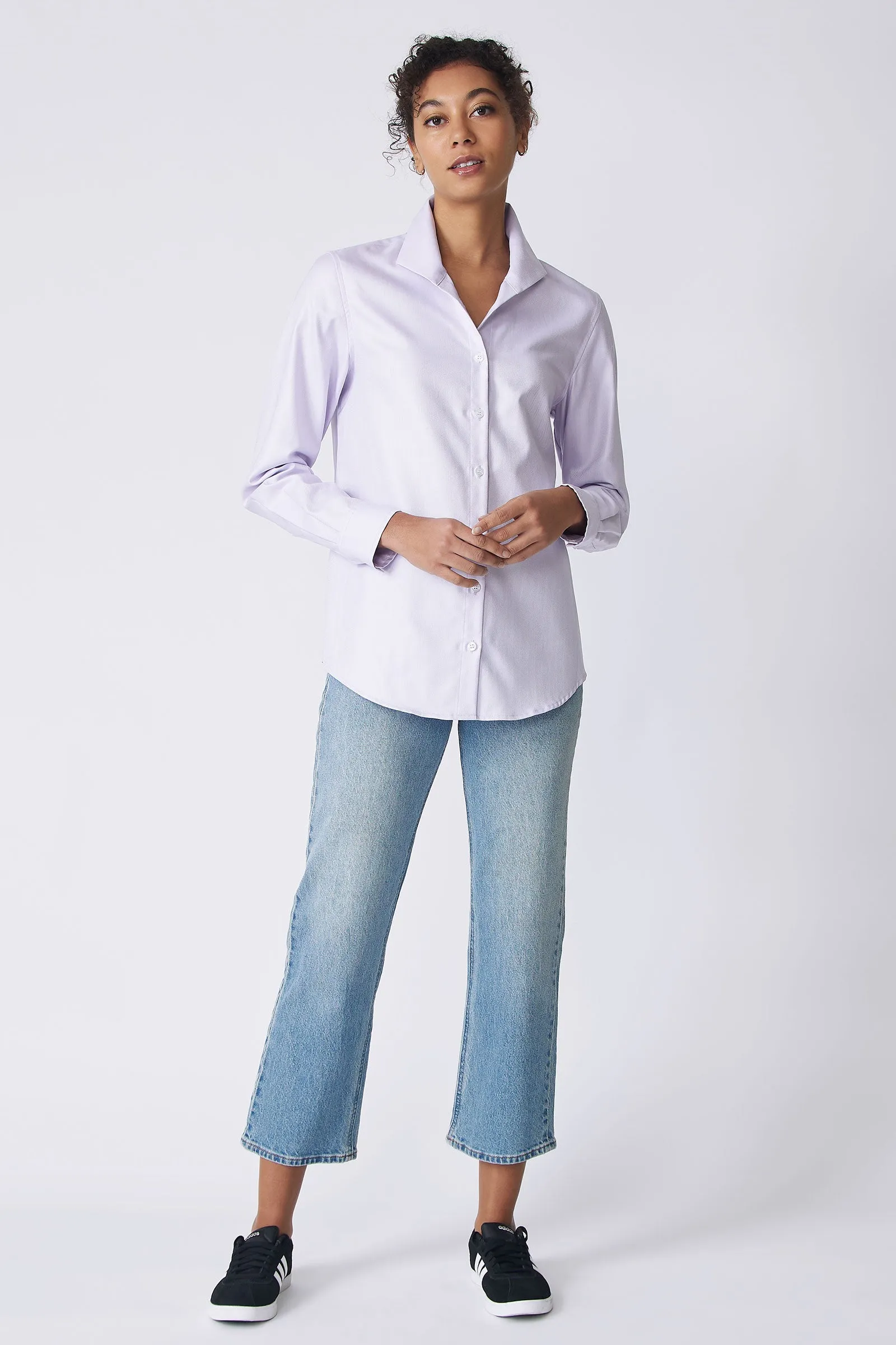 Ginna Box Pleat Shirt - Lavender Fine Herringbone