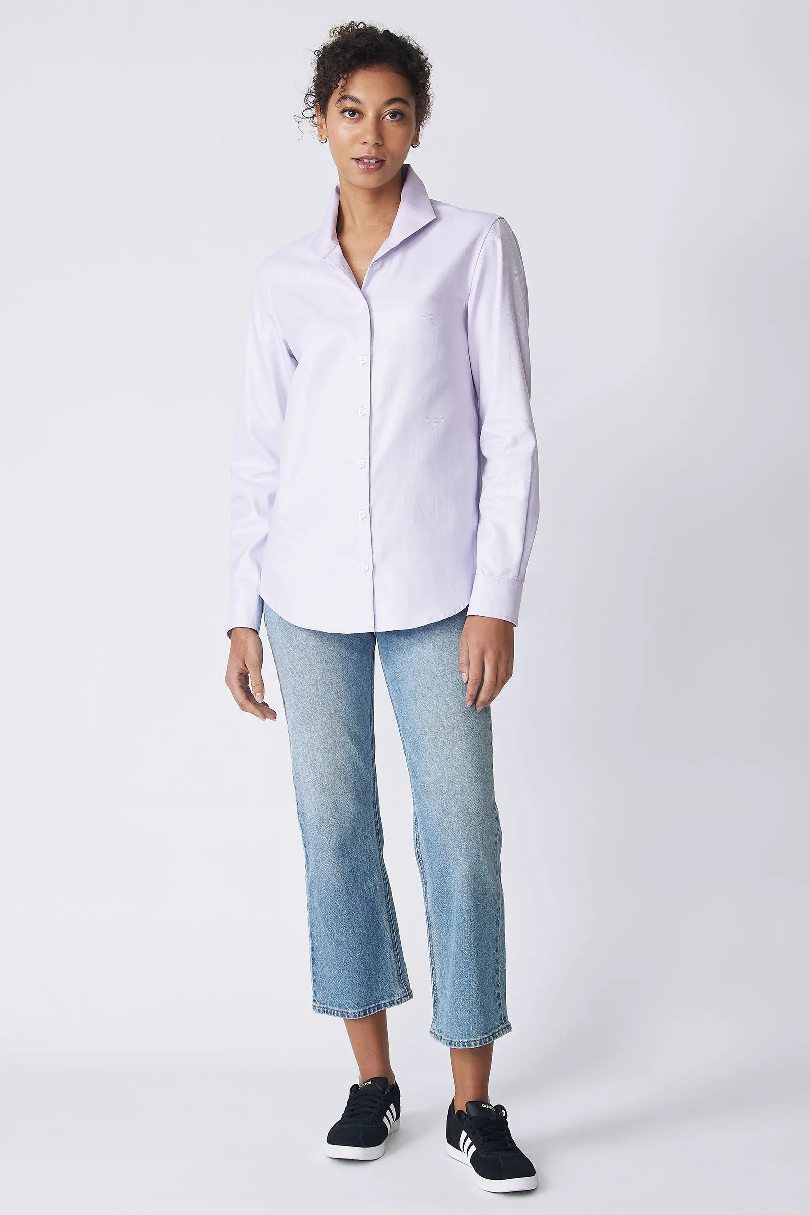 Ginna Box Pleat Shirt - Lavender Fine Herringbone