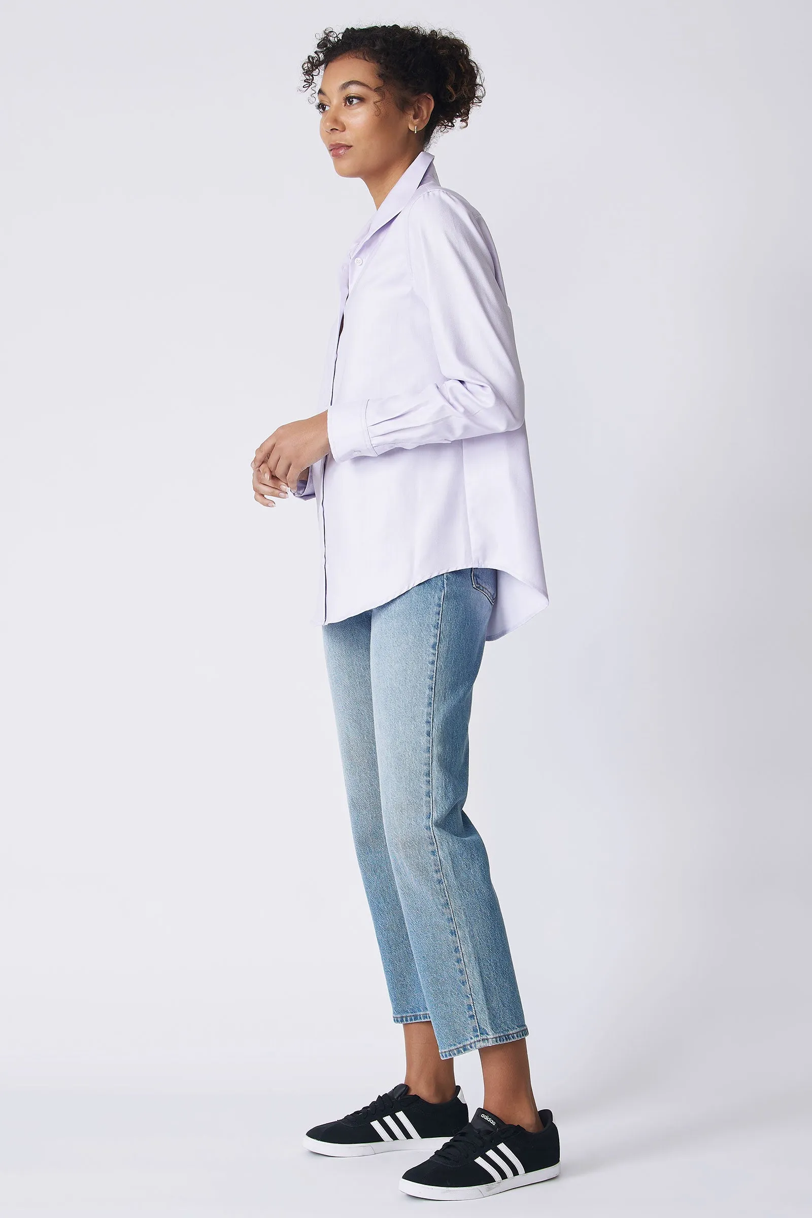 Ginna Box Pleat Shirt - Lavender Fine Herringbone