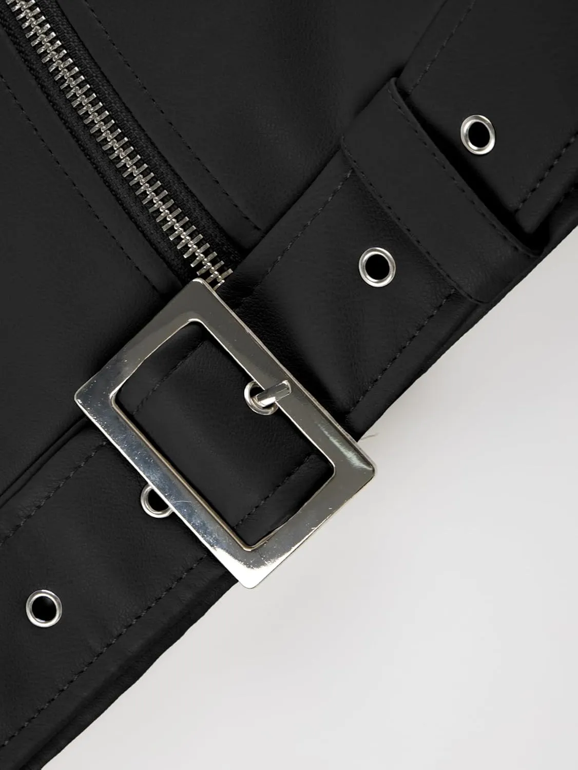 Giolshon Women's Faux Leather Studded Jacket Moto Biker Short Rhinestones Fall PU Long Sleeve Open Front Coat