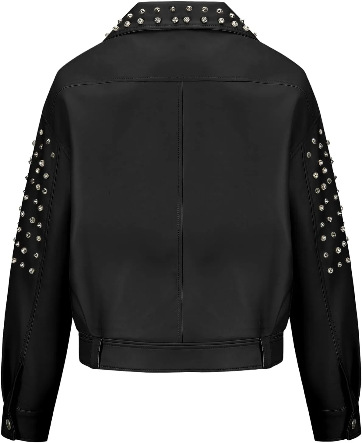 Giolshon Women's Faux Leather Studded Jacket Moto Biker Short Rhinestones Fall PU Long Sleeve Open Front Coat