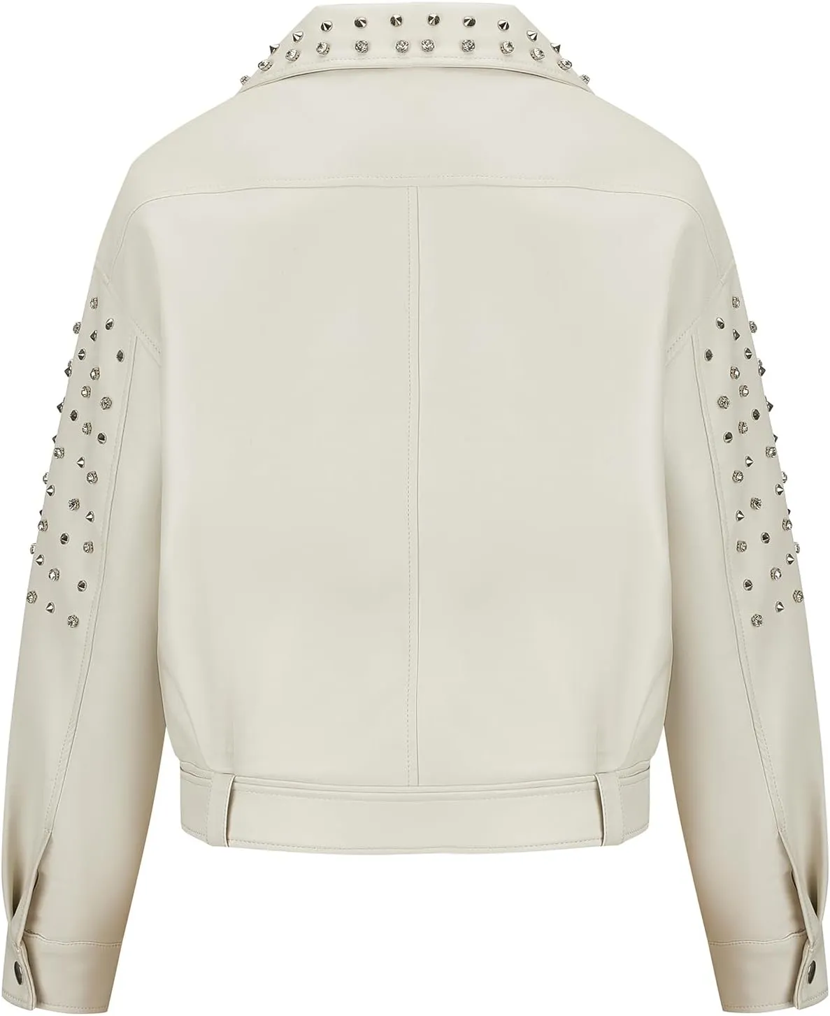 Giolshon Women's Faux Leather Studded Jacket Moto Biker Short Rhinestones Fall PU Long Sleeve Open Front Coat