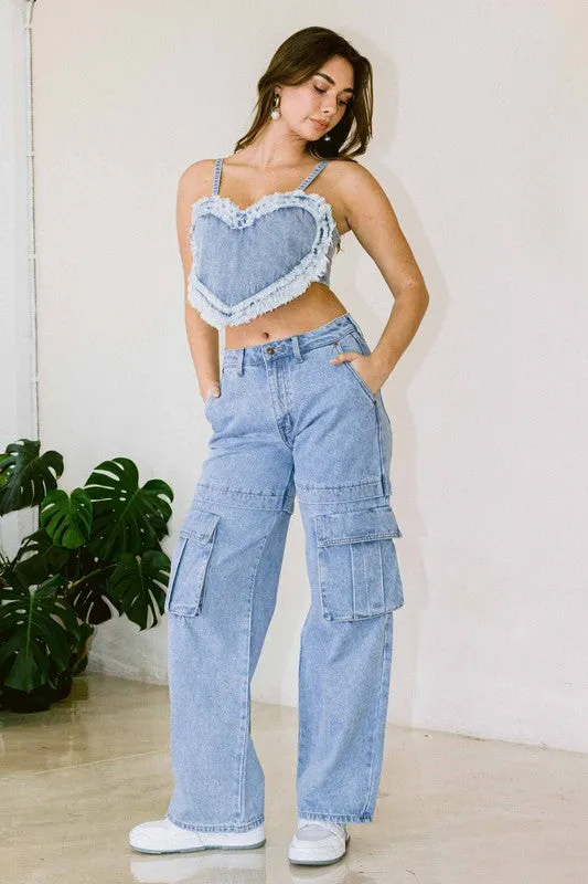 High Rise Cargo Jeans
