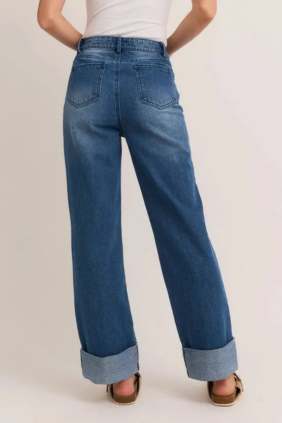 High Waist Cuffed Denim Jeans