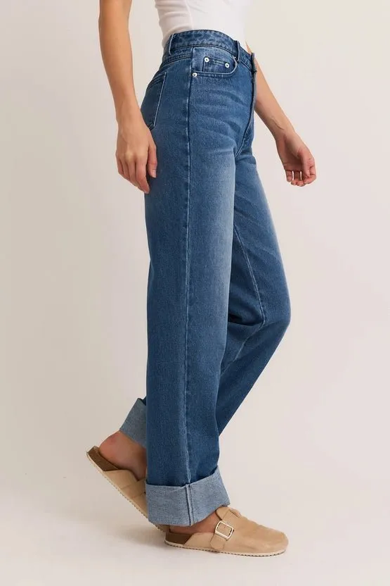 High Waist Cuffed Denim Jeans
