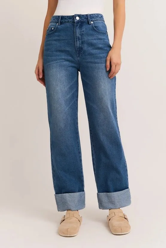High Waist Cuffed Denim Jeans
