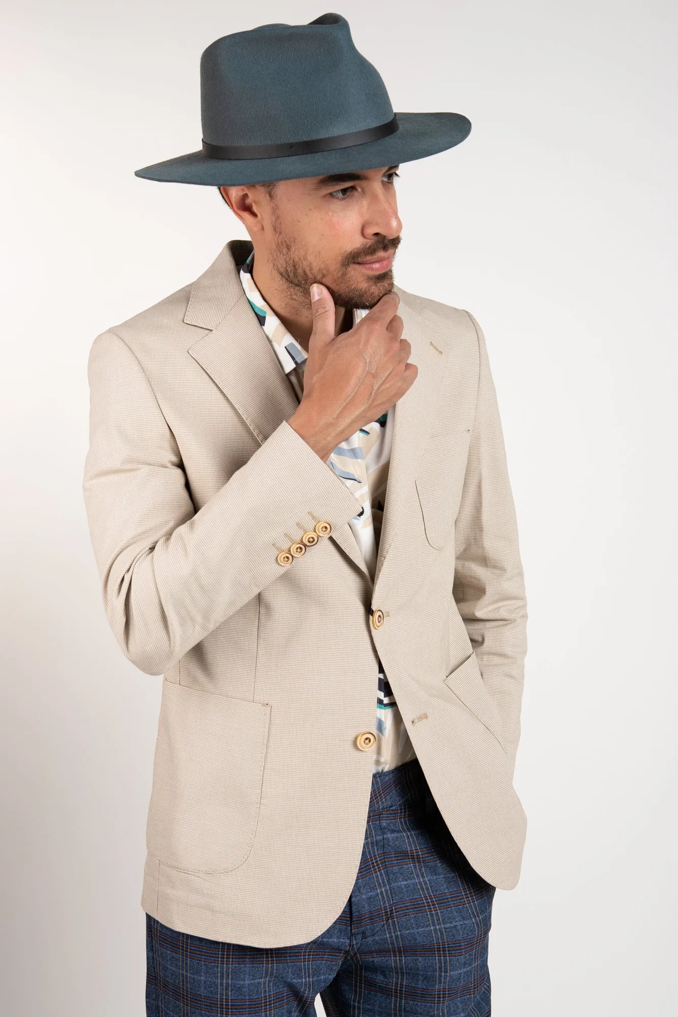 Houndstooth Blazer - Tan