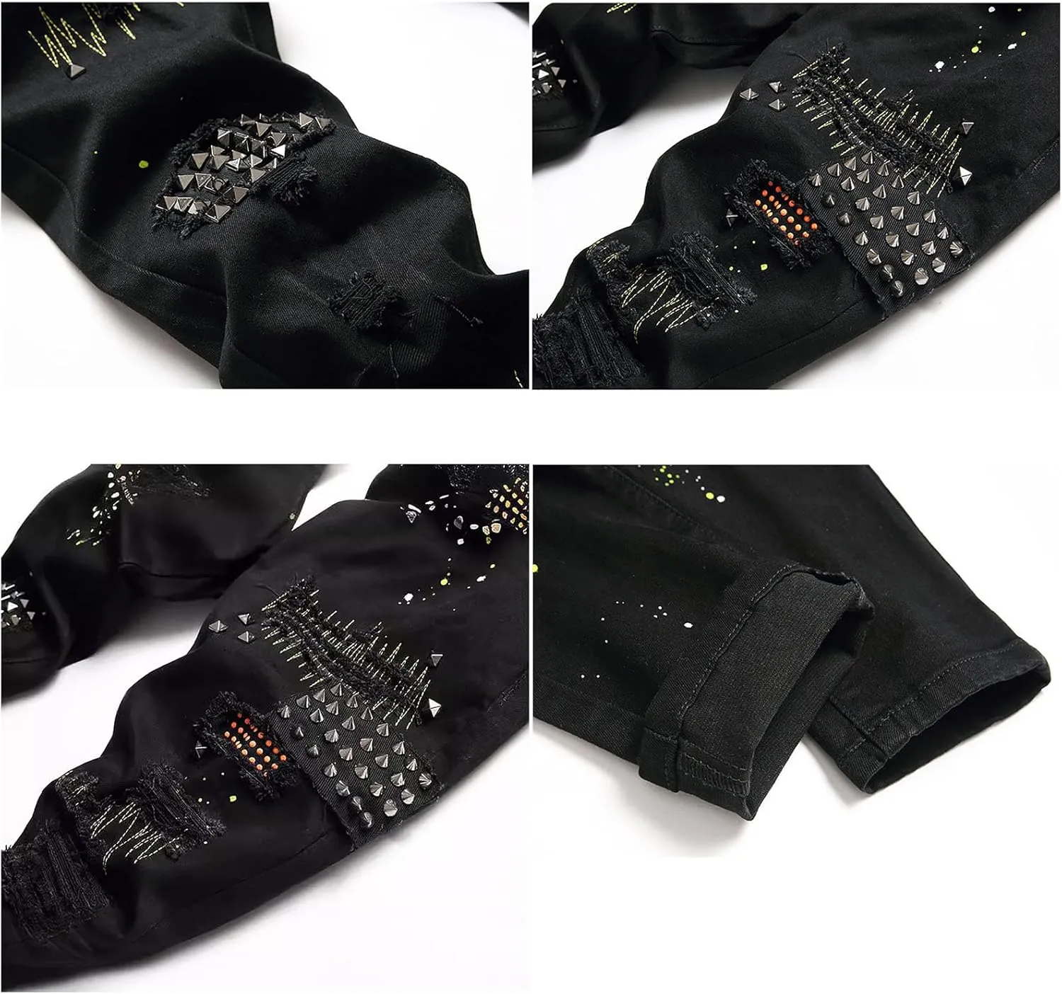 Jeans for Men Slim, Denim Regular Fit Tapered Leg Distressed Destroyed Pants Mens Jeans with Hole, Black Ripped Jeans for Men