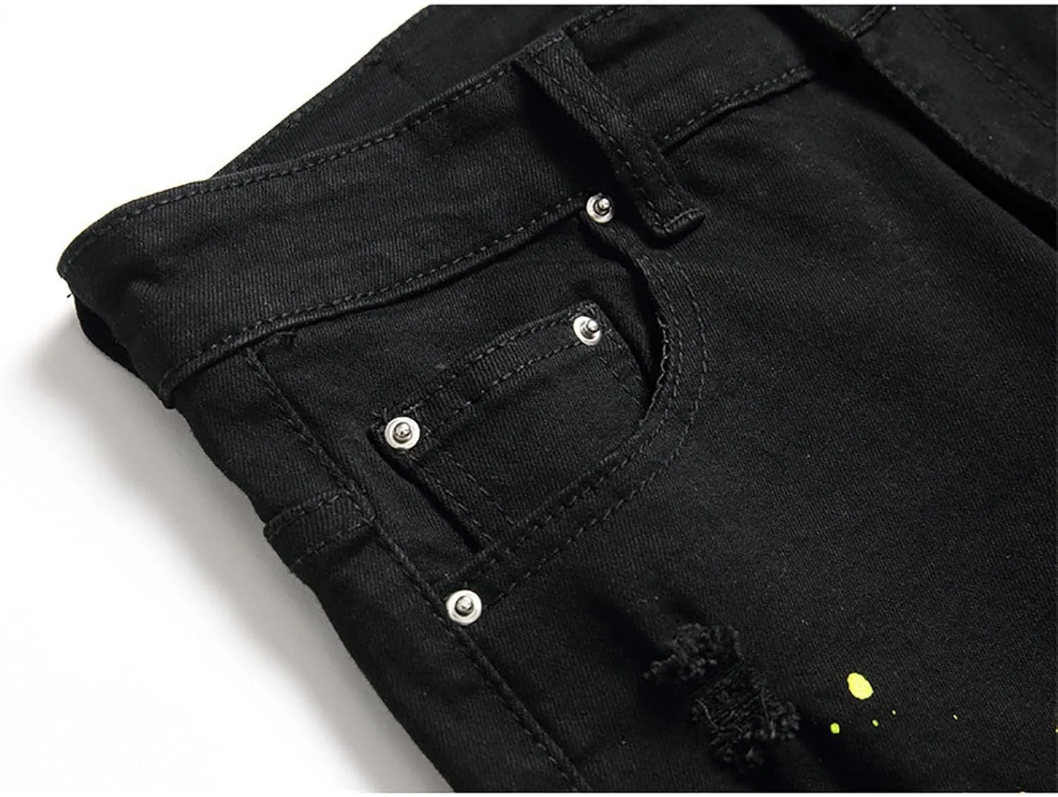 Jeans for Men Slim, Denim Regular Fit Tapered Leg Distressed Destroyed Pants Mens Jeans with Hole, Black Ripped Jeans for Men