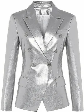 JEKE-DG Women's Blazer Collar Button Down Coat Vintage Faux Leather Coat Jacket Slim Fit Solid Outdoor Outerwear