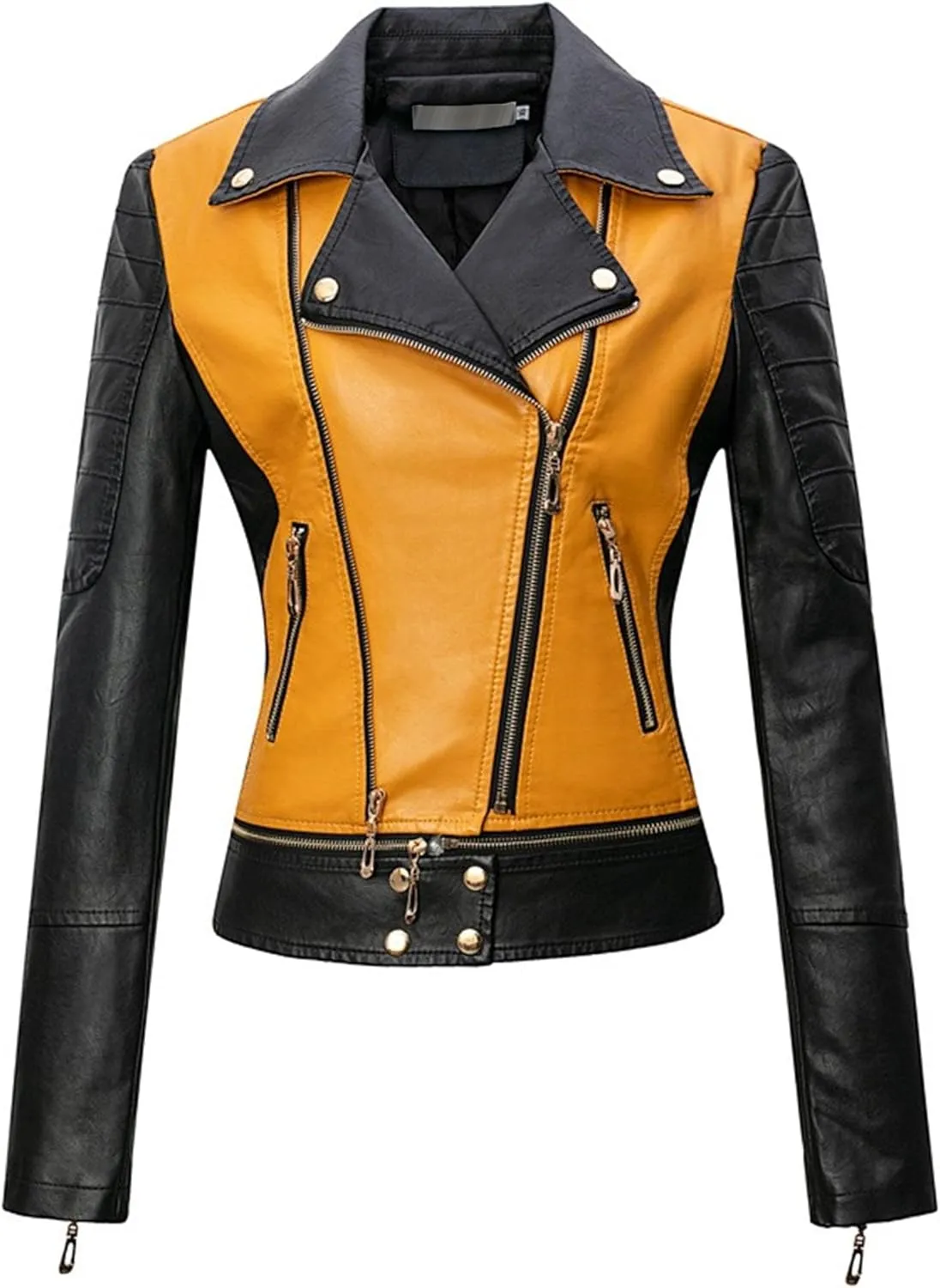 JEKE-DG Women's Wing Collar Cropped Bomber Coat Fashion Slim Fit Coat Jacket Asymmetrical Faux PU Moto Outerwear