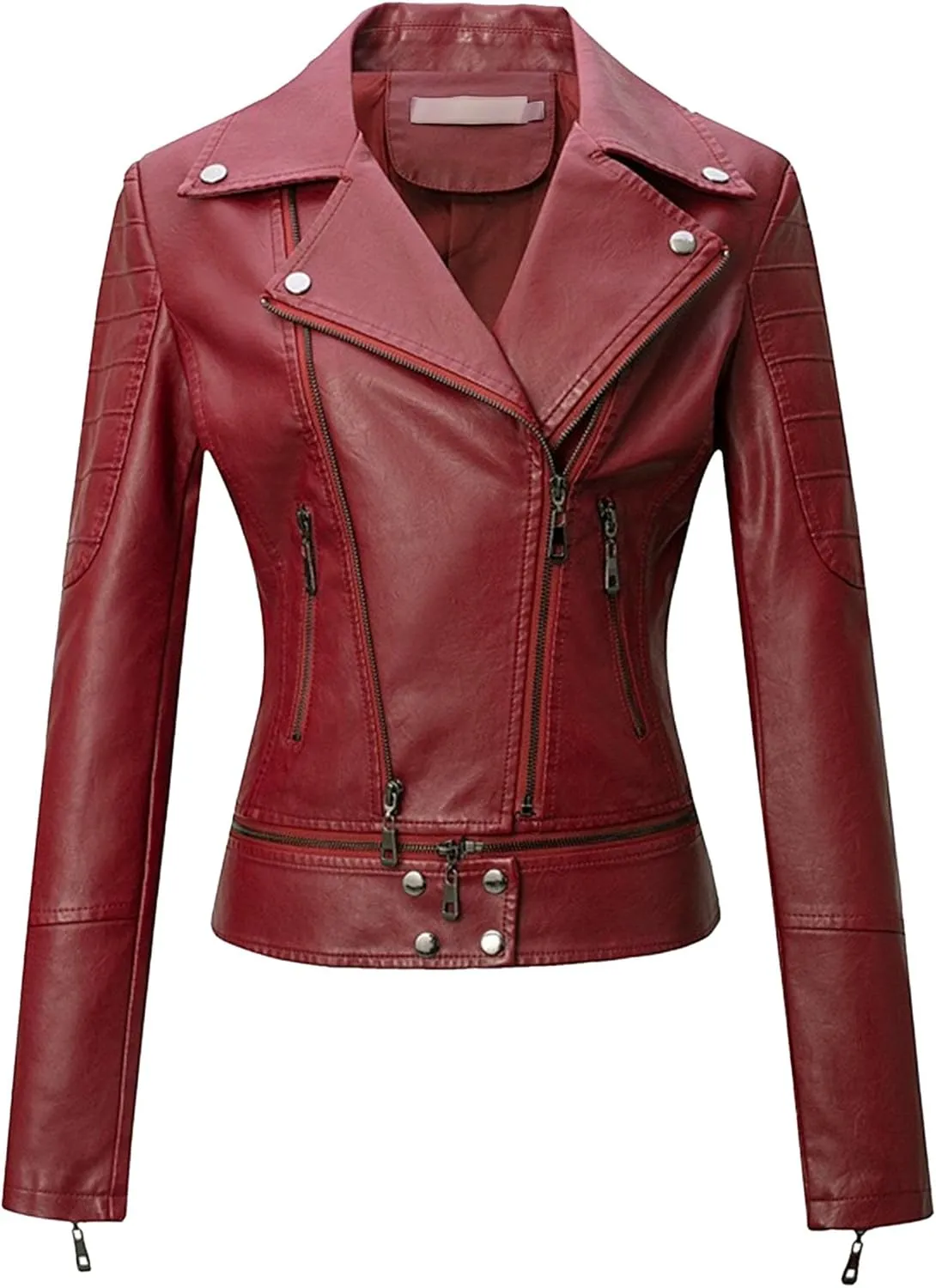 JEKE-DG Women's Wing Collar Cropped Bomber Coat Fashion Slim Fit Coat Jacket Asymmetrical Faux PU Moto Outerwear