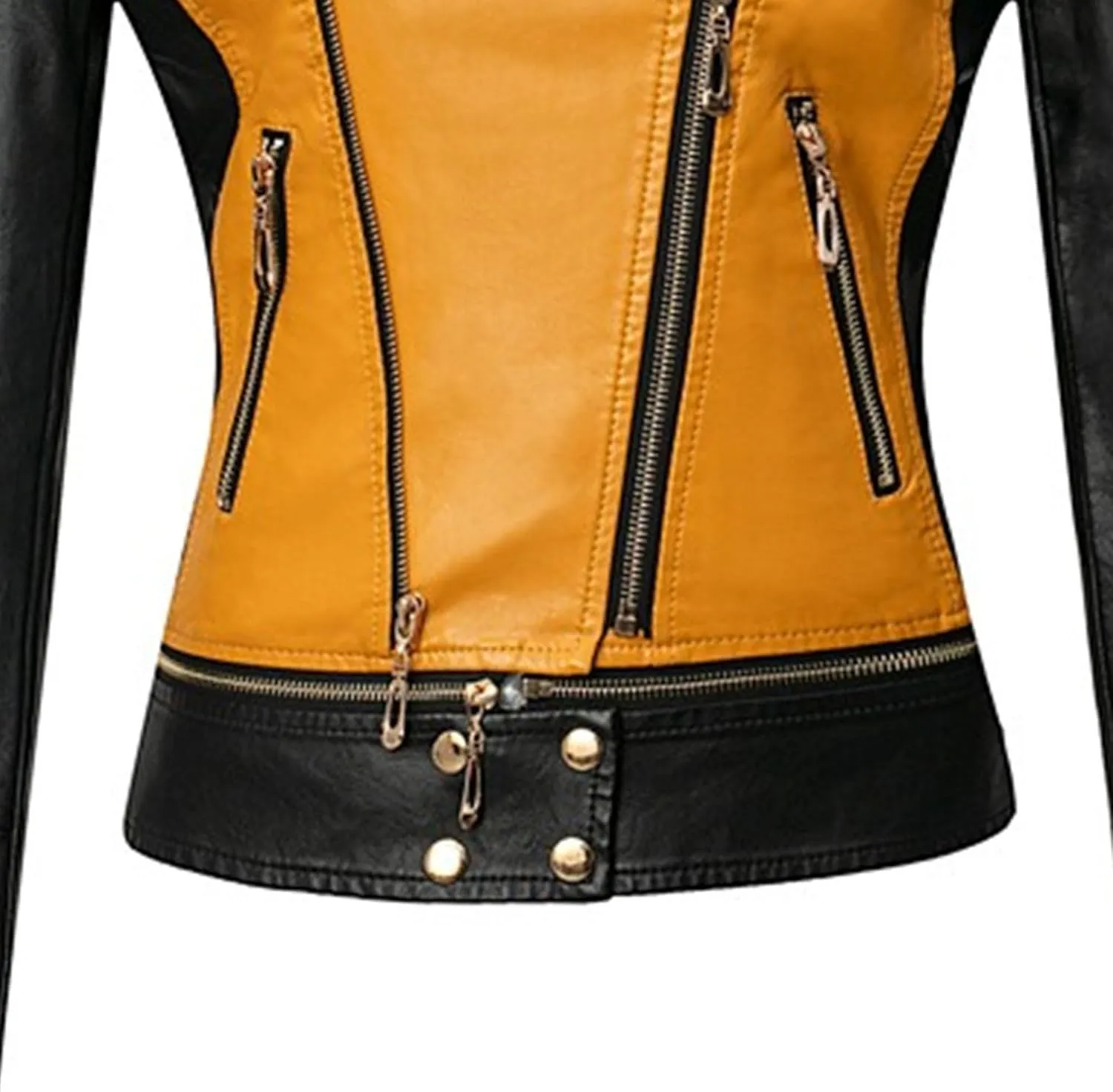 JEKE-DG Women's Wing Collar Cropped Bomber Coat Fashion Slim Fit Coat Jacket Asymmetrical Faux PU Moto Outerwear