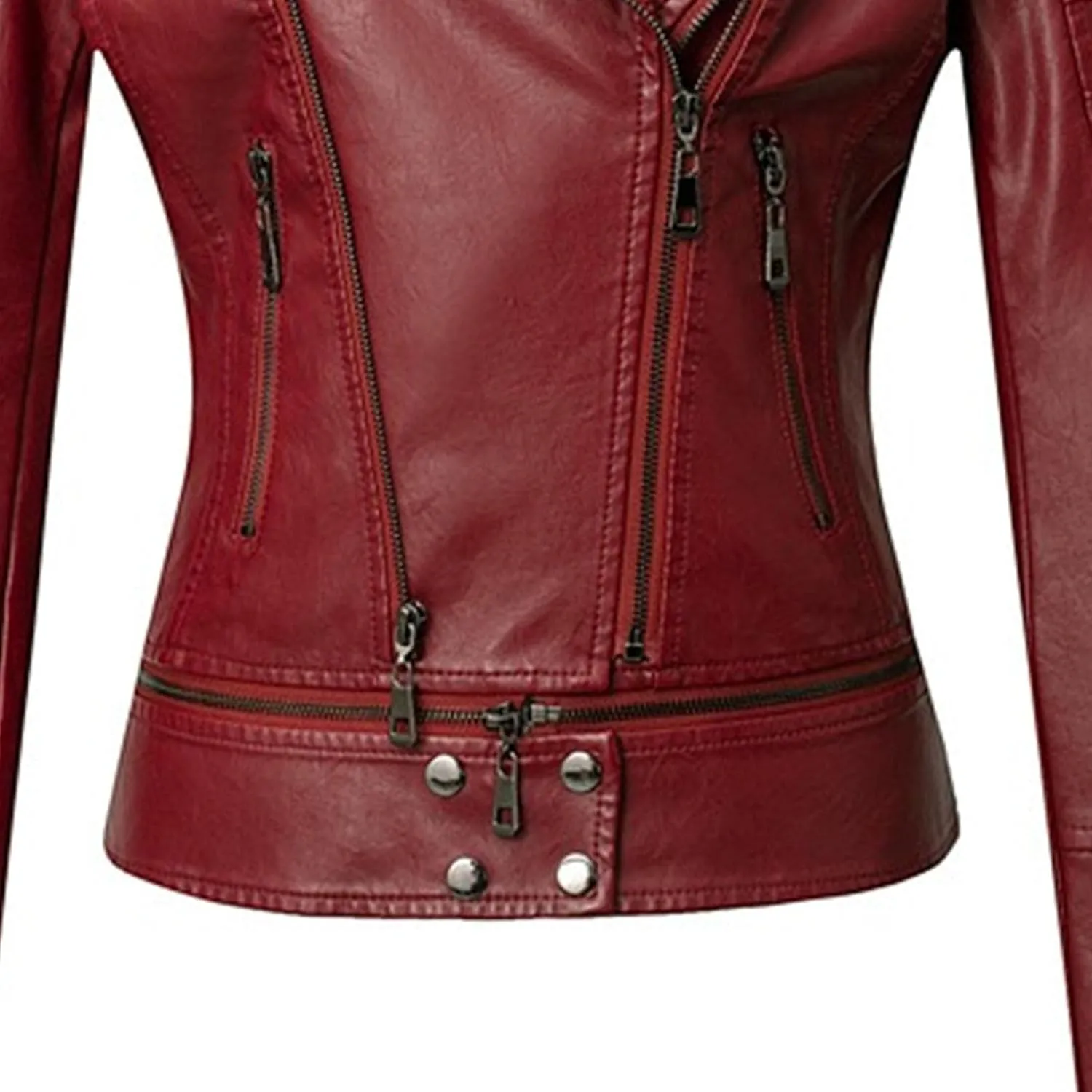 JEKE-DG Women's Wing Collar Cropped Bomber Coat Fashion Slim Fit Coat Jacket Asymmetrical Faux PU Moto Outerwear