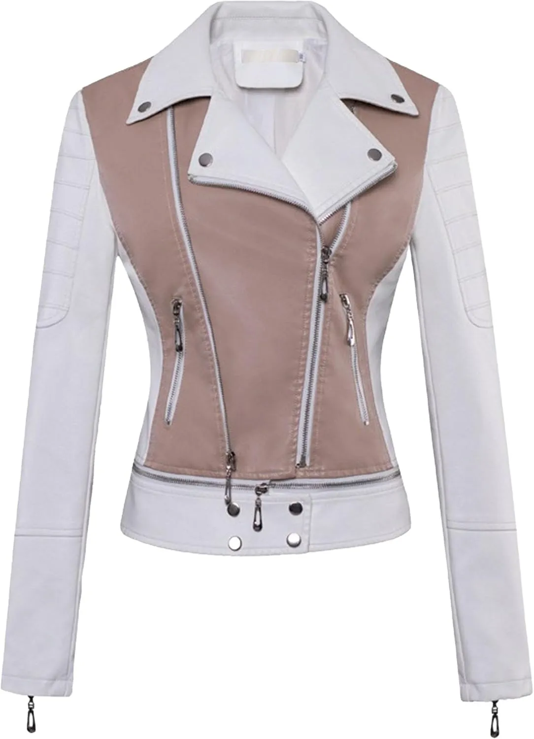 JEKE-DG Women's Wing Collar Cropped Bomber Coat Fashion Slim Fit Coat Jacket Asymmetrical Faux PU Moto Outerwear