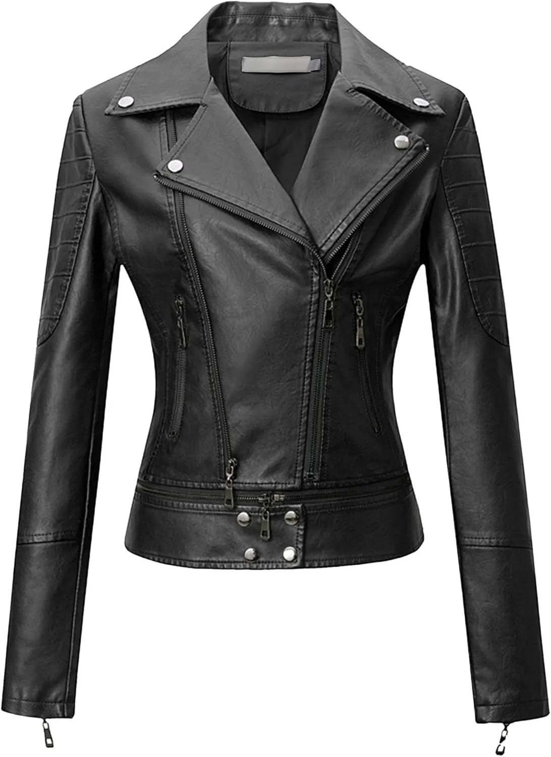 JEKE-DG Women's Wing Collar Cropped Bomber Coat Fashion Slim Fit Coat Jacket Asymmetrical Faux PU Moto Outerwear