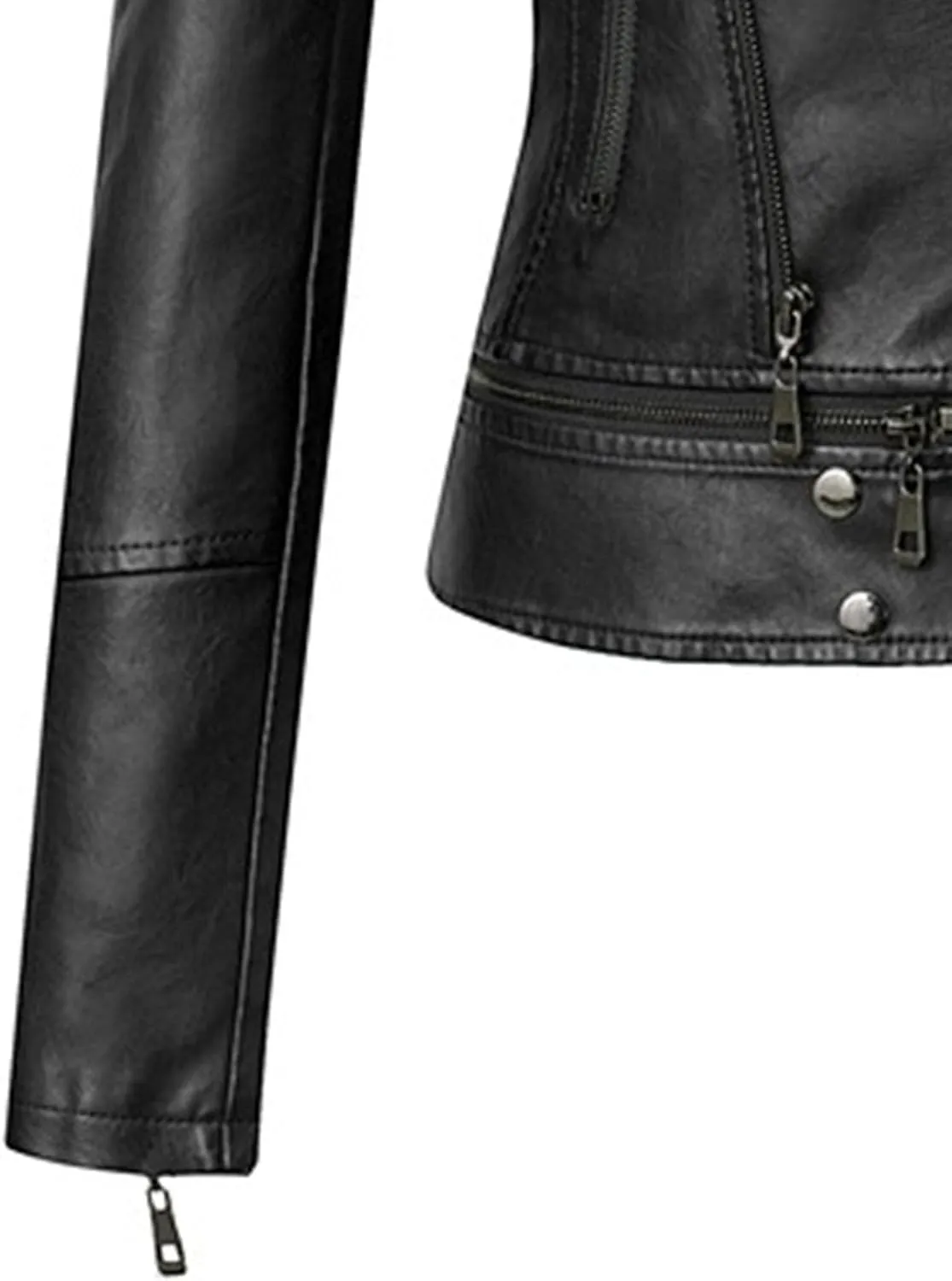 JEKE-DG Women's Wing Collar Cropped Bomber Coat Fashion Slim Fit Coat Jacket Asymmetrical Faux PU Moto Outerwear