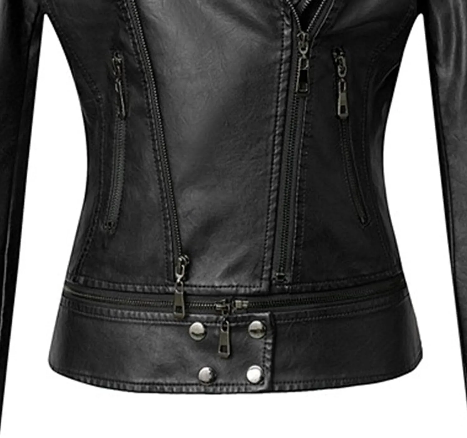 JEKE-DG Women's Wing Collar Cropped Bomber Coat Fashion Slim Fit Coat Jacket Asymmetrical Faux PU Moto Outerwear