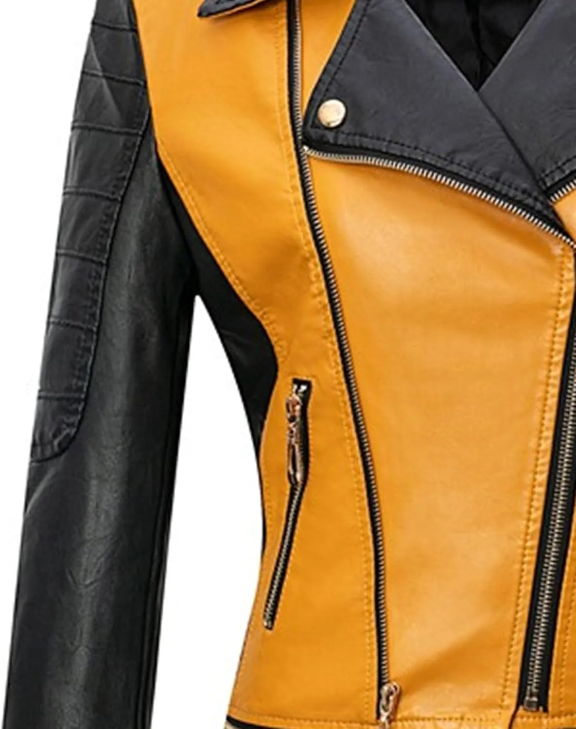 JEKE-DG Women's Wing Collar Cropped Bomber Coat Fashion Slim Fit Coat Jacket Asymmetrical Faux PU Moto Outerwear
