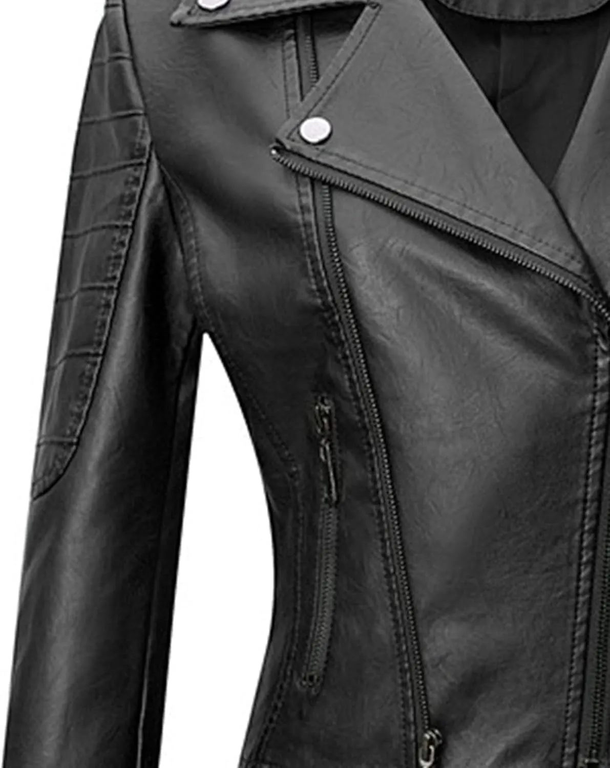 JEKE-DG Women's Wing Collar Cropped Bomber Coat Fashion Slim Fit Coat Jacket Asymmetrical Faux PU Moto Outerwear