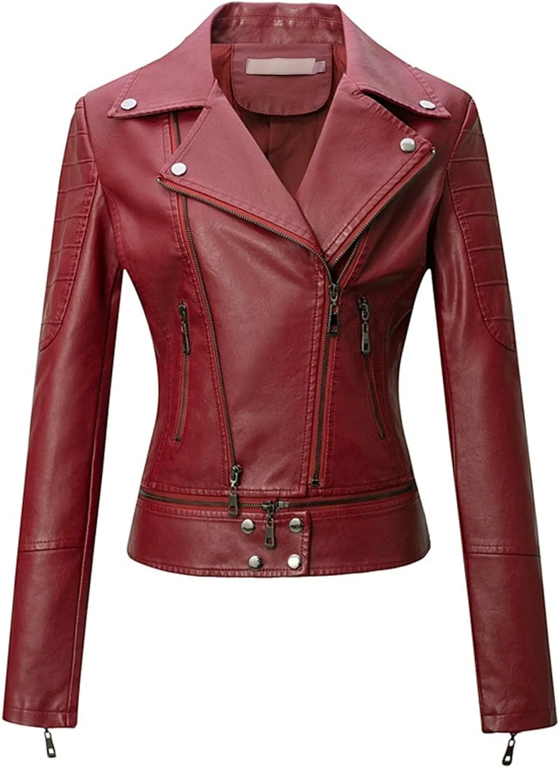 JEKE-DG Women's Wing Collar Cropped Bomber Coat Fashion Slim Fit Coat Jacket Asymmetrical Faux PU Moto Outerwear