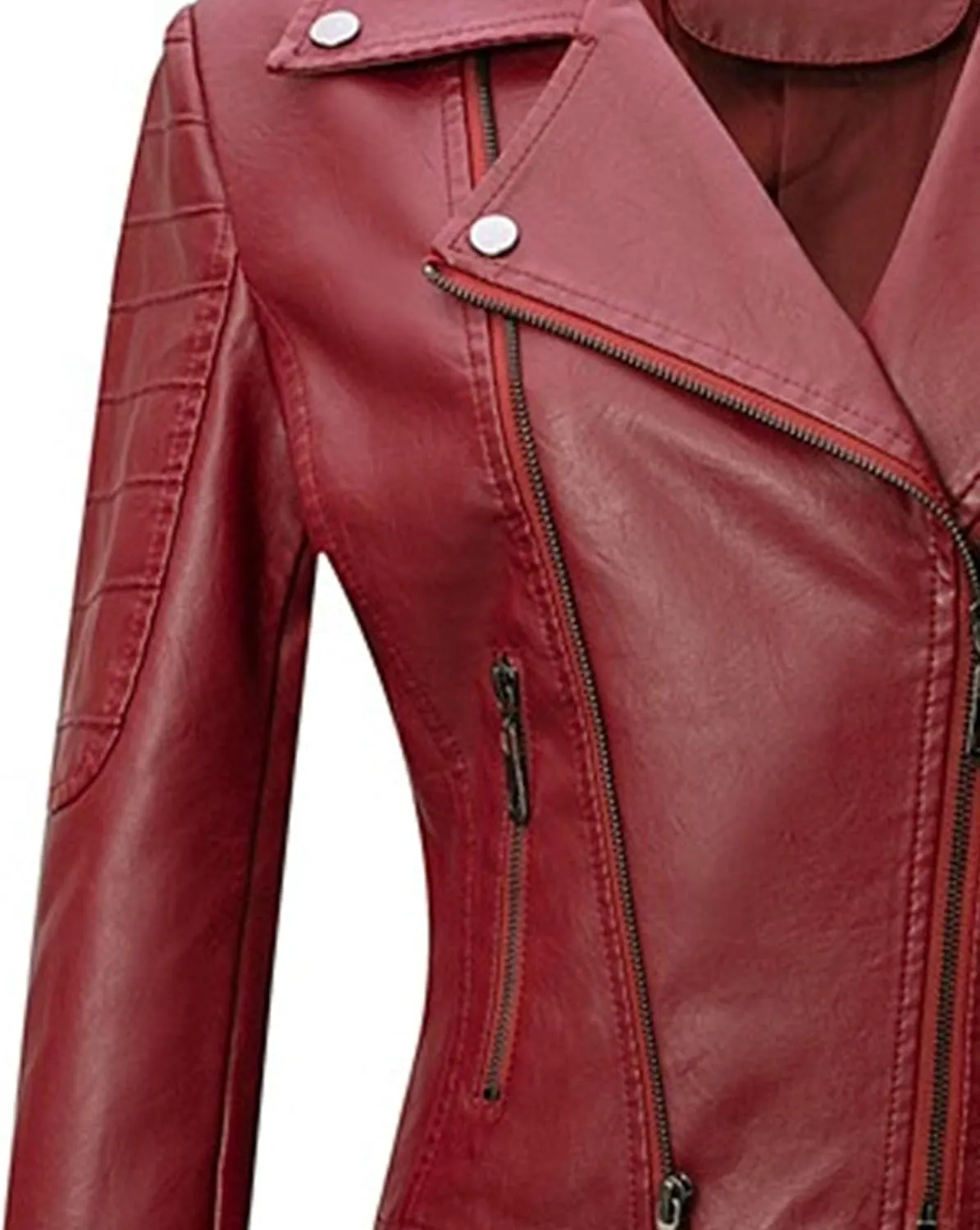 JEKE-DG Women's Wing Collar Cropped Bomber Coat Fashion Slim Fit Coat Jacket Asymmetrical Faux PU Moto Outerwear