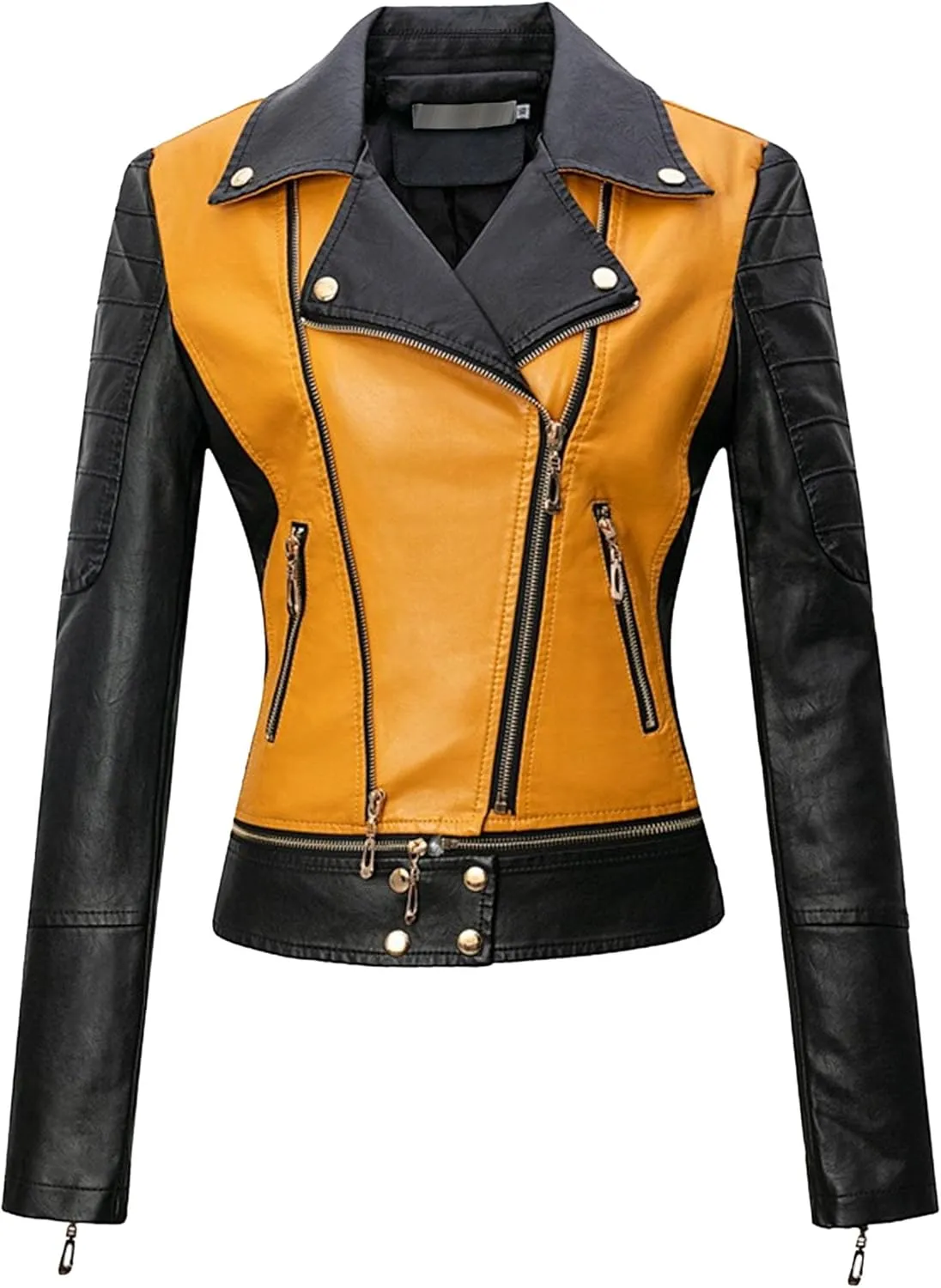 JEKE-DG Women's Wing Collar Cropped Bomber Coat Fashion Slim Fit Coat Jacket Asymmetrical Faux PU Moto Outerwear
