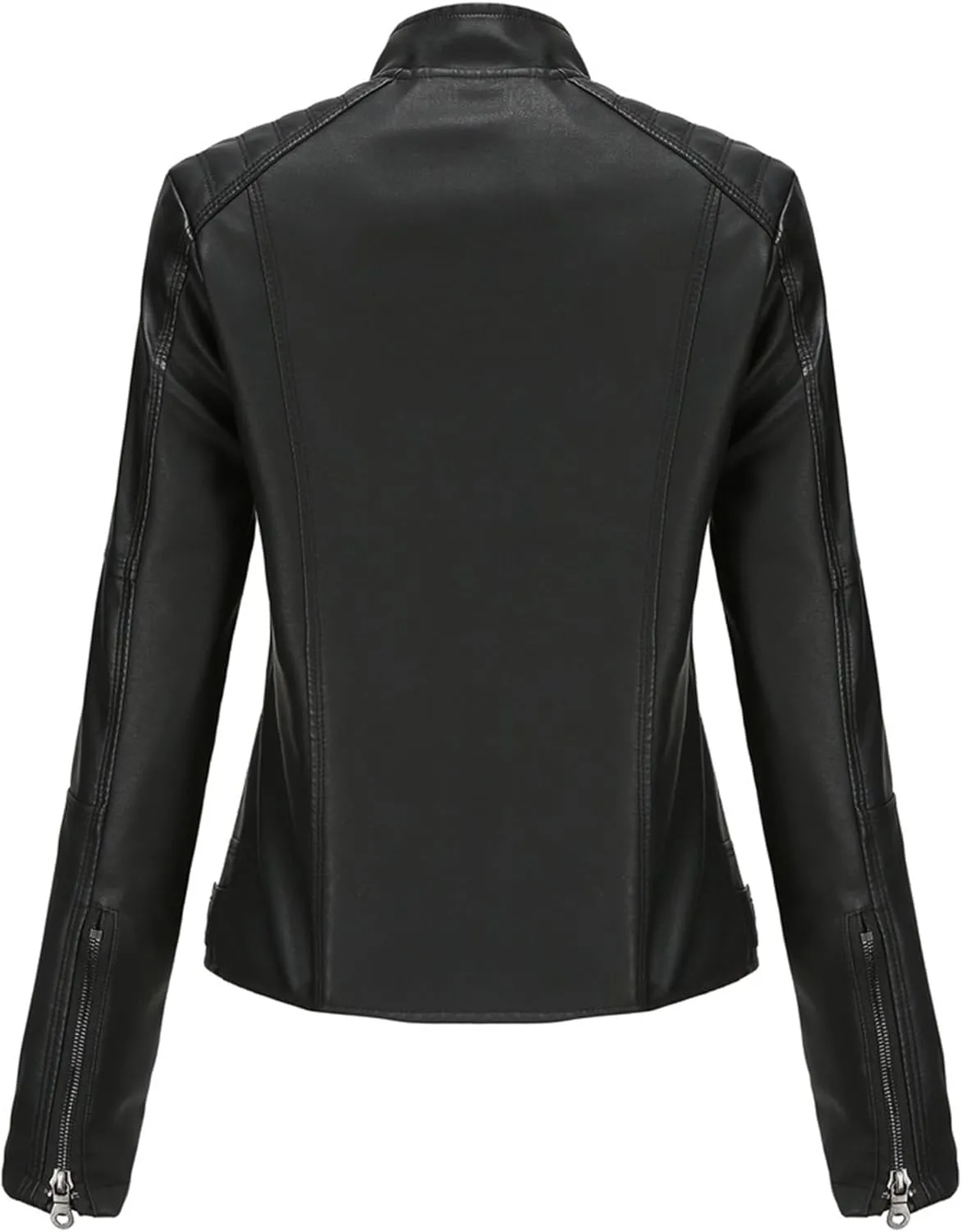 JEKE-DG Women's Zip Up Slim Fit Moto Biker Coat Stand Collar Faux Leather Coat Jacket Fashion Casual PU Coats