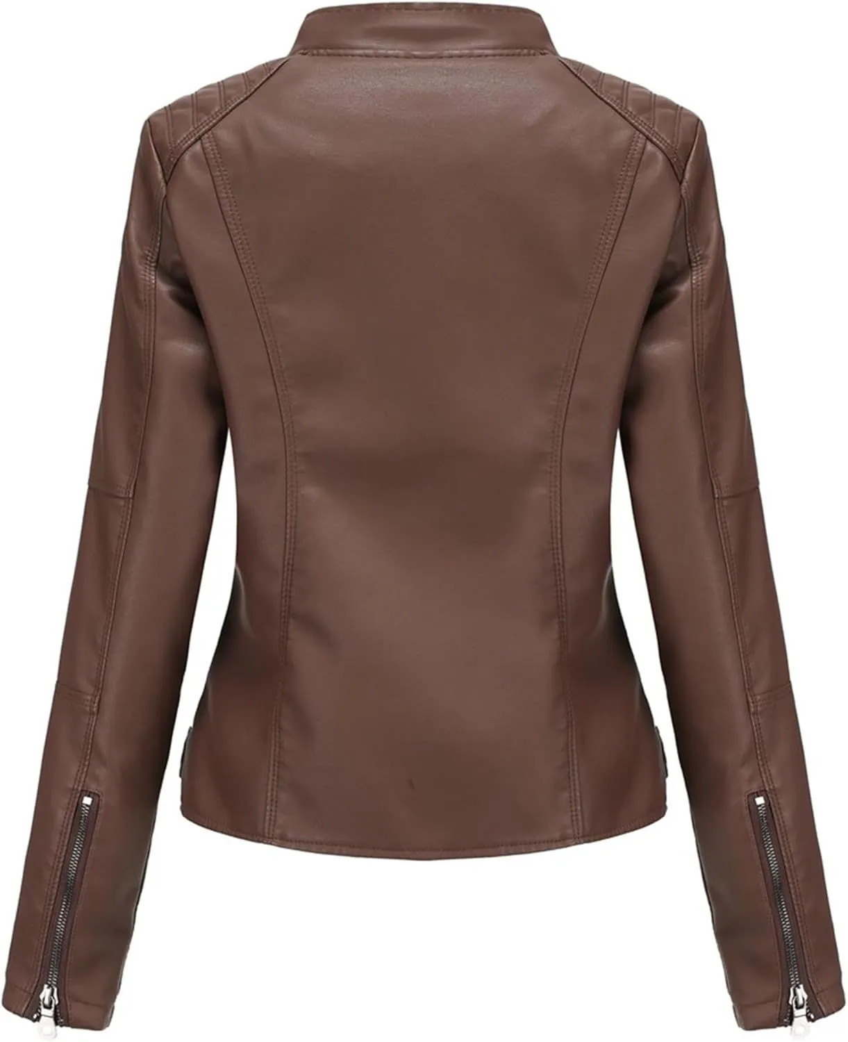 JEKE-DG Women's Zip Up Slim Fit Moto Biker Coat Stand Collar Faux Leather Coat Jacket Fashion Casual PU Coats