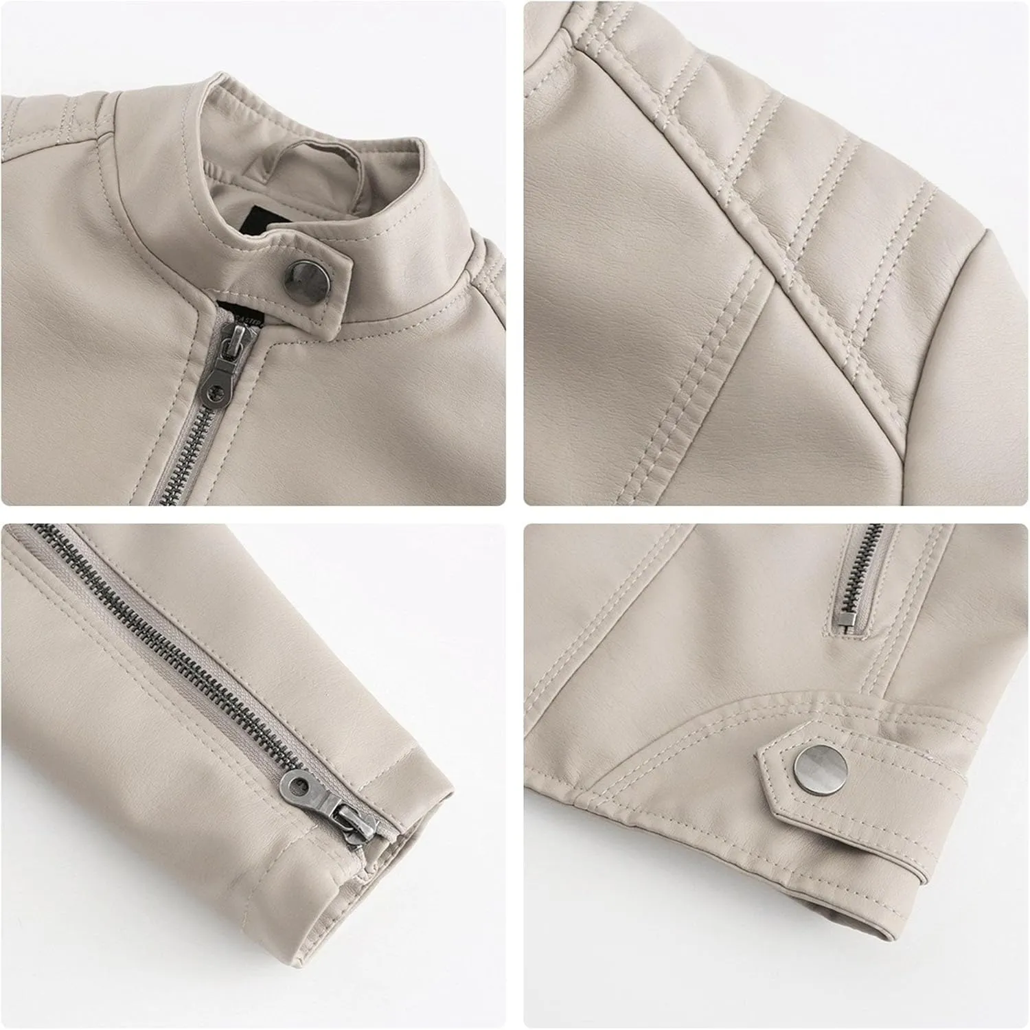 JEKE-DG Women's Zip Up Slim Fit Moto Biker Coat Stand Collar Faux Leather Coat Jacket Fashion Casual PU Coats