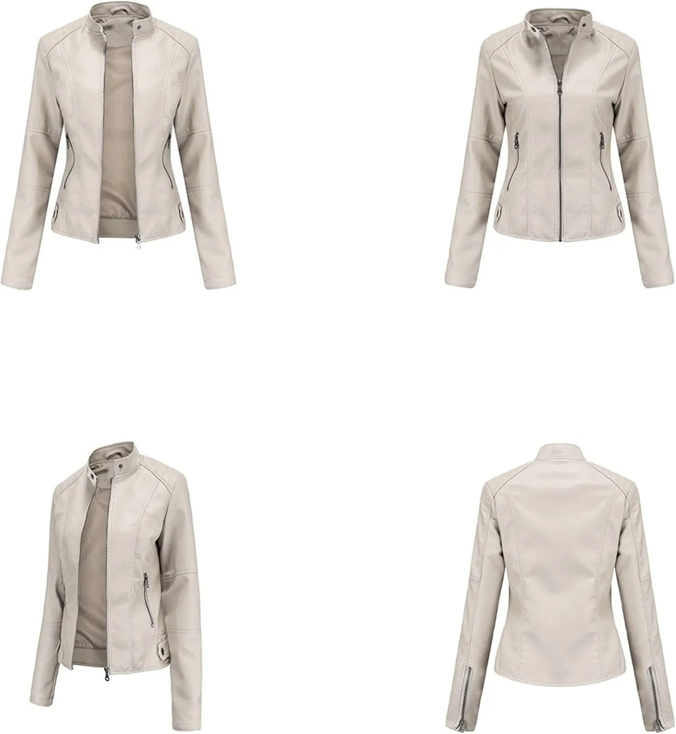 JEKE-DG Women's Zip Up Slim Fit Moto Biker Coat Stand Collar Faux Leather Coat Jacket Fashion Casual PU Coats