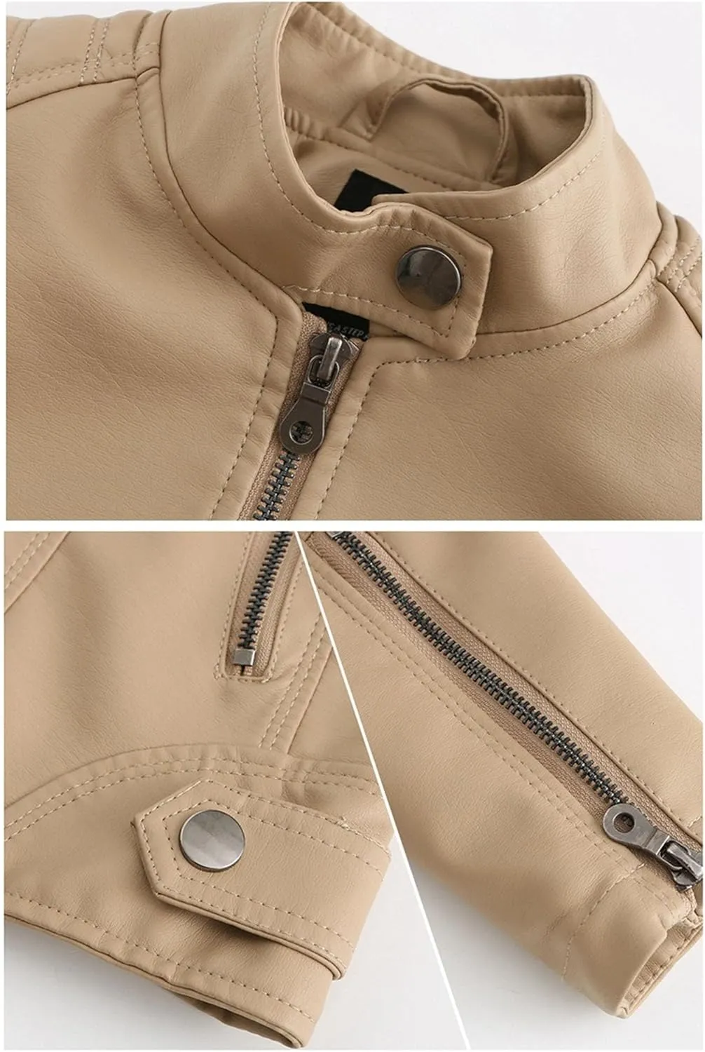 JEKE-DG Women's Zip Up Slim Fit Moto Biker Coat Stand Collar Faux Leather Coat Jacket Fashion Casual PU Coats