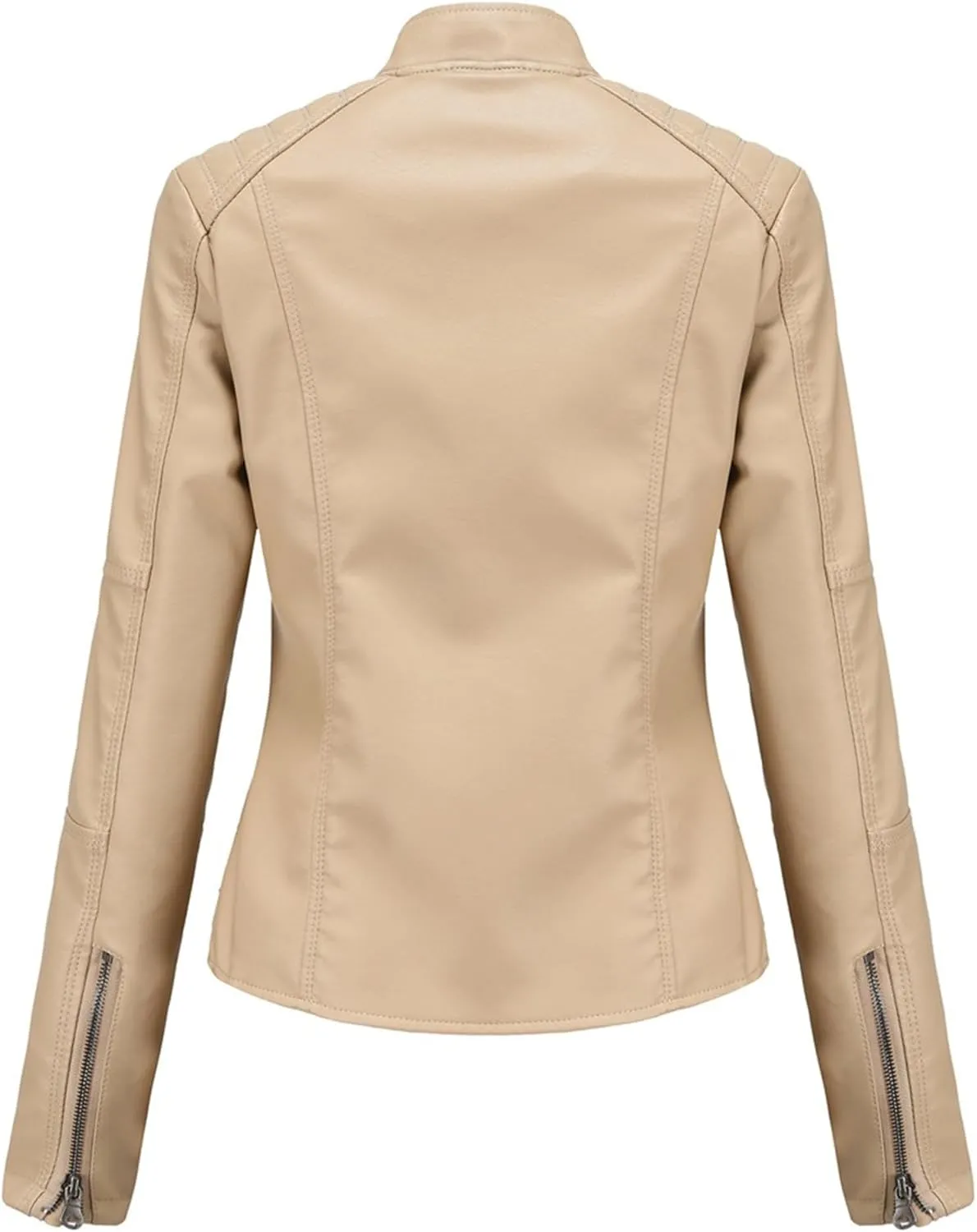 JEKE-DG Women's Zip Up Slim Fit Moto Biker Coat Stand Collar Faux Leather Coat Jacket Fashion Casual PU Coats