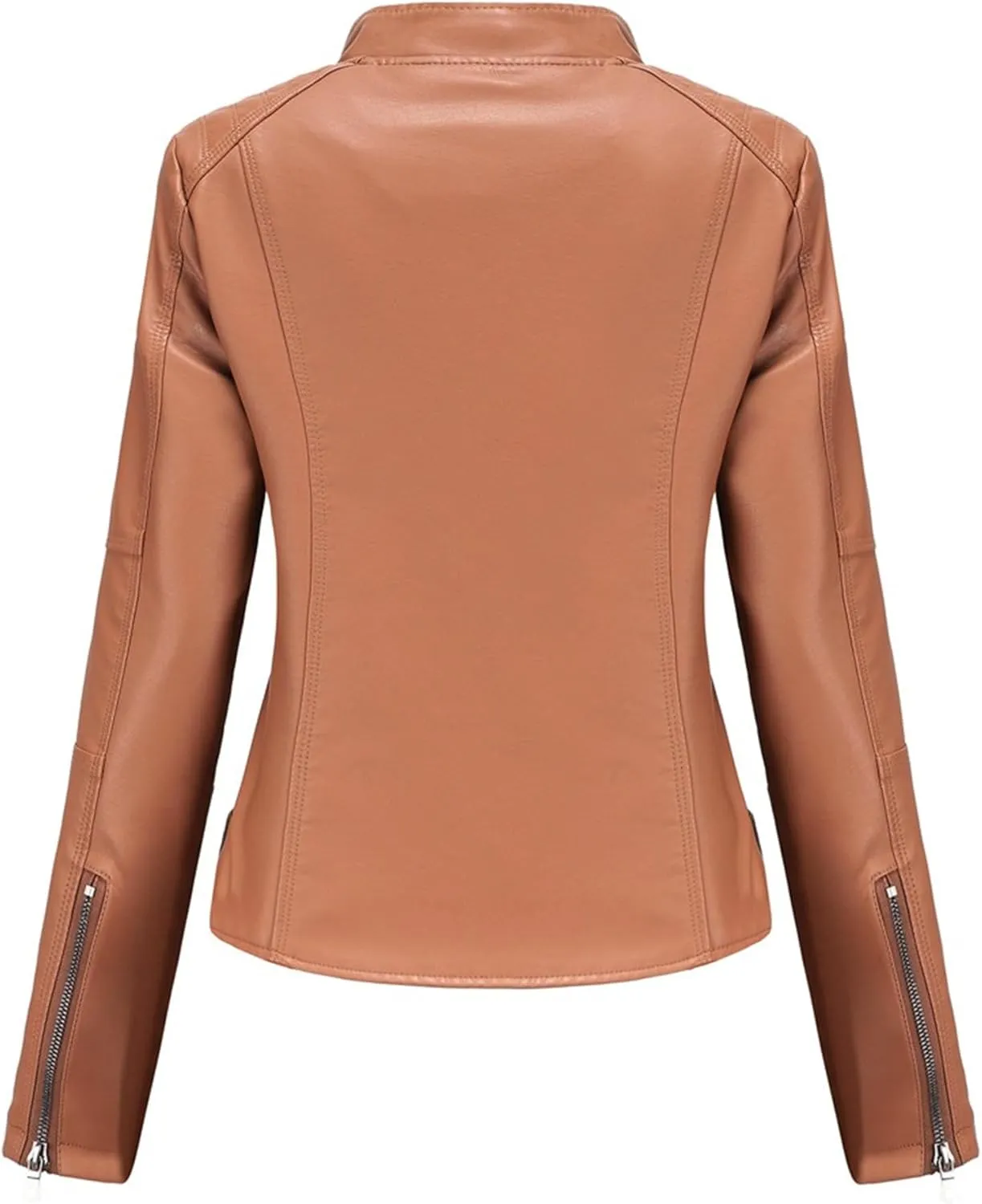 JEKE-DG Women's Zip Up Slim Fit Moto Biker Coat Stand Collar Faux Leather Coat Jacket Fashion Casual PU Coats