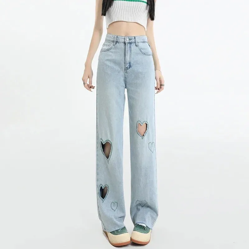 Kawaii Streetwear Blue High Waist Jeans