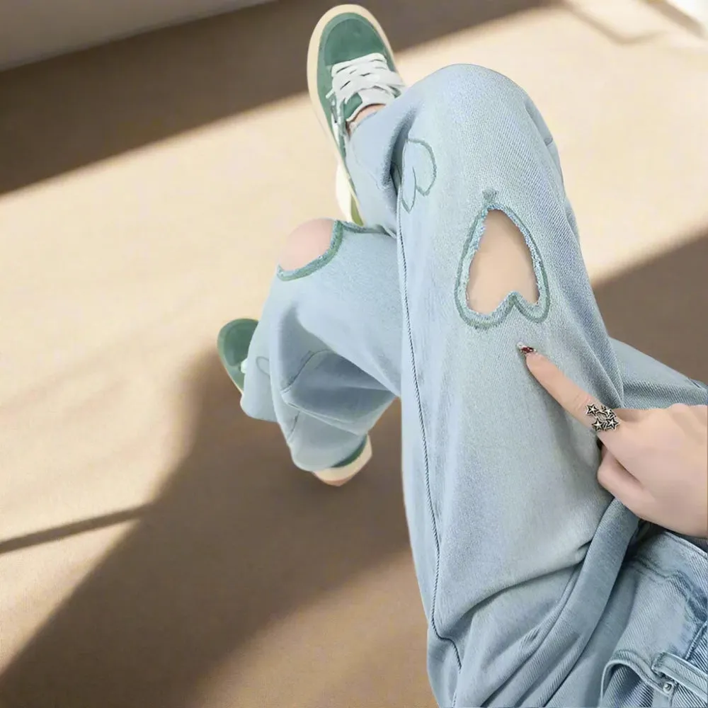 Kawaii Streetwear Blue High Waist Jeans