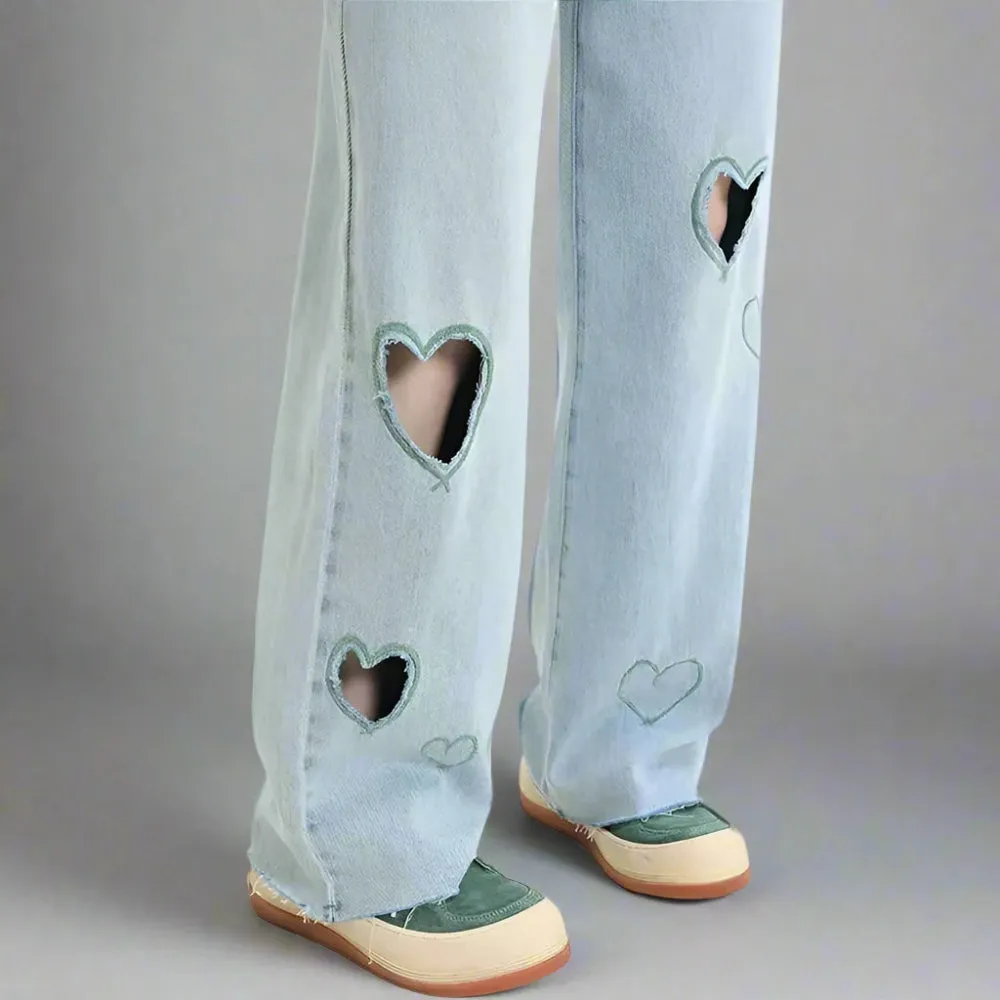 Kawaii Streetwear Blue High Waist Jeans