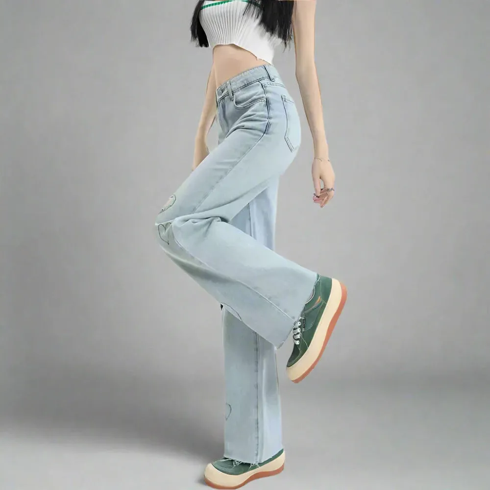 Kawaii Streetwear Blue High Waist Jeans