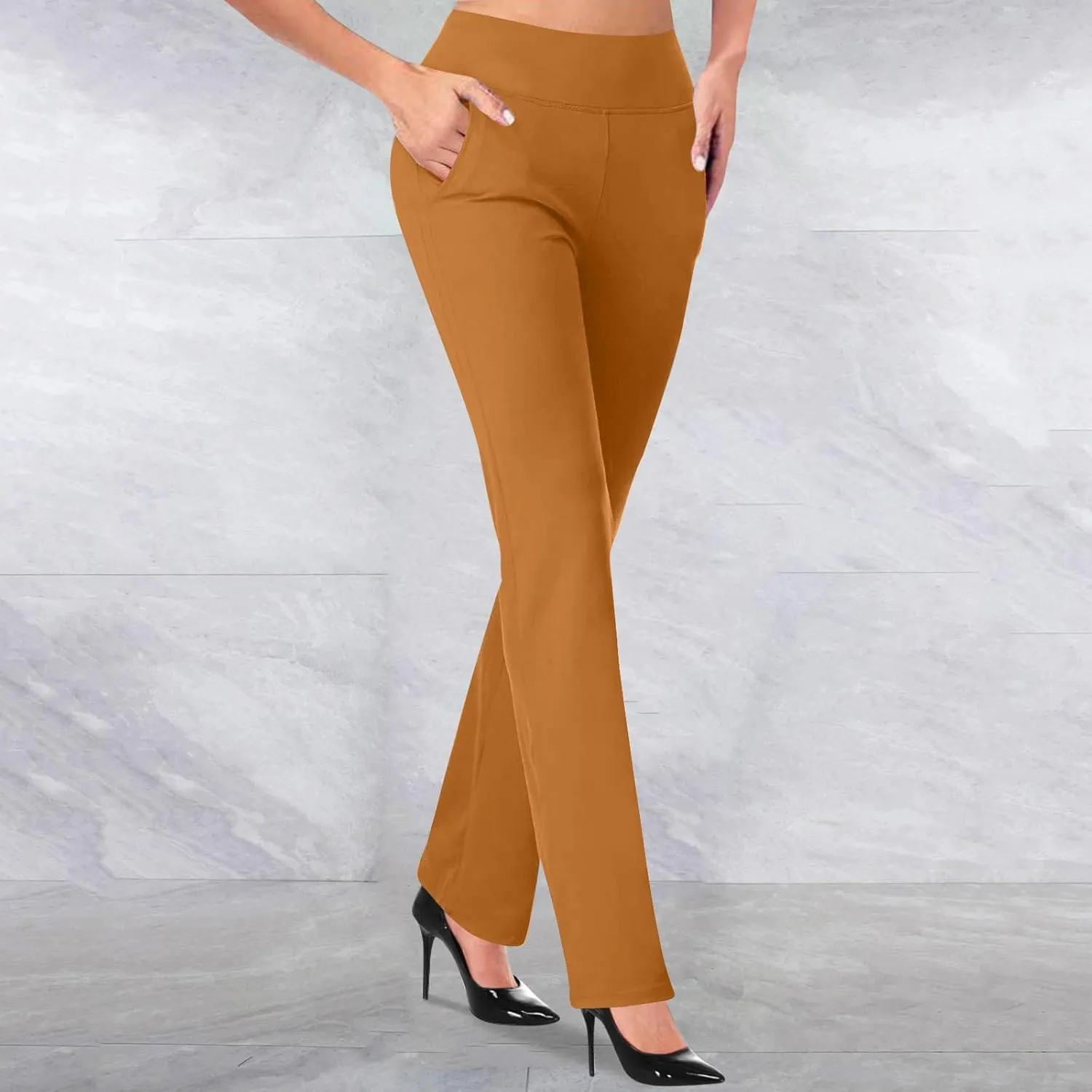 lcziwo Women's High Waist Work Pants with Pockets Business Casual Office Dress Pants Stretchy Straight Leg Pants