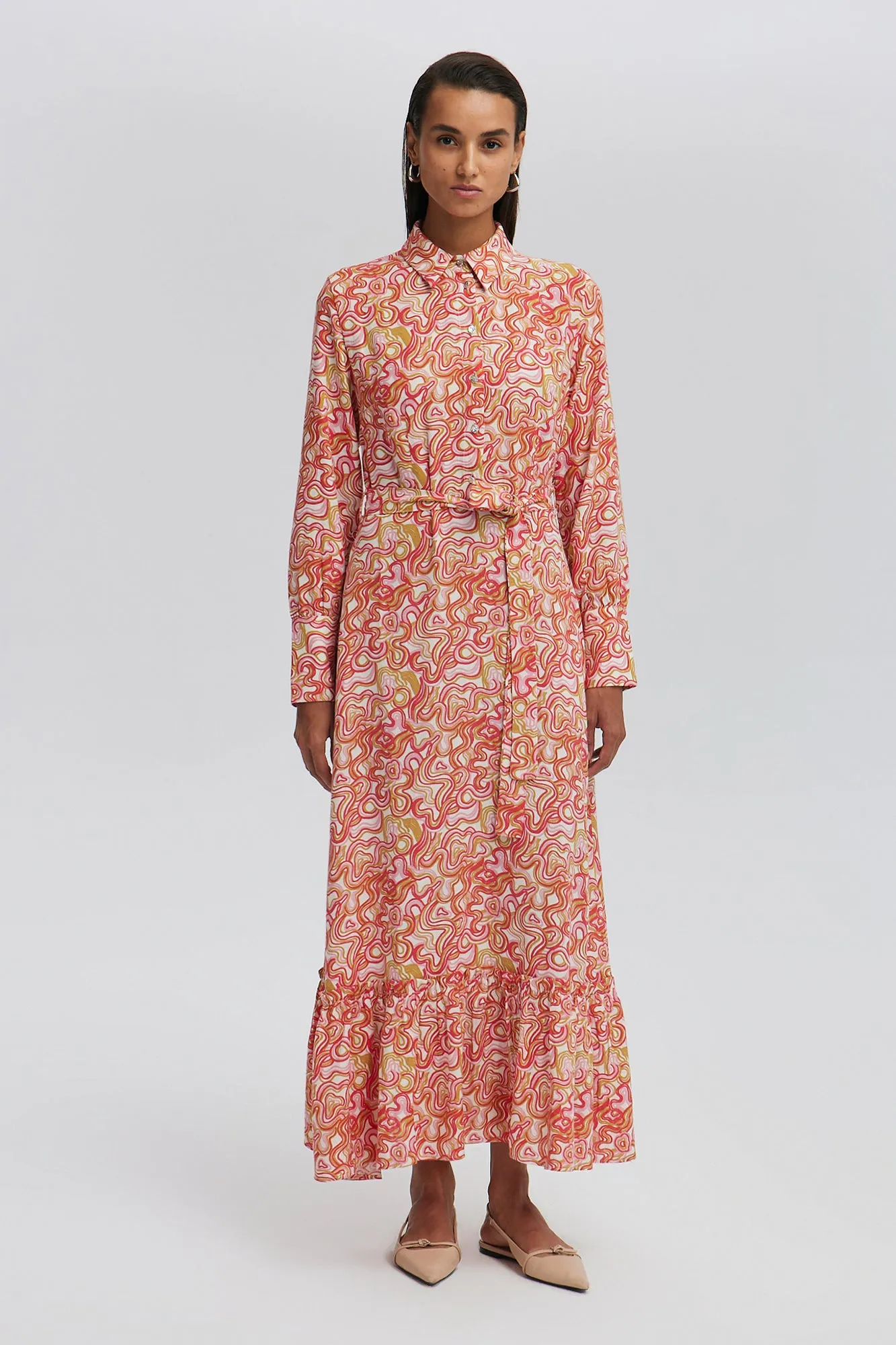 LINEN TEXTURED PATTERNED DRESS