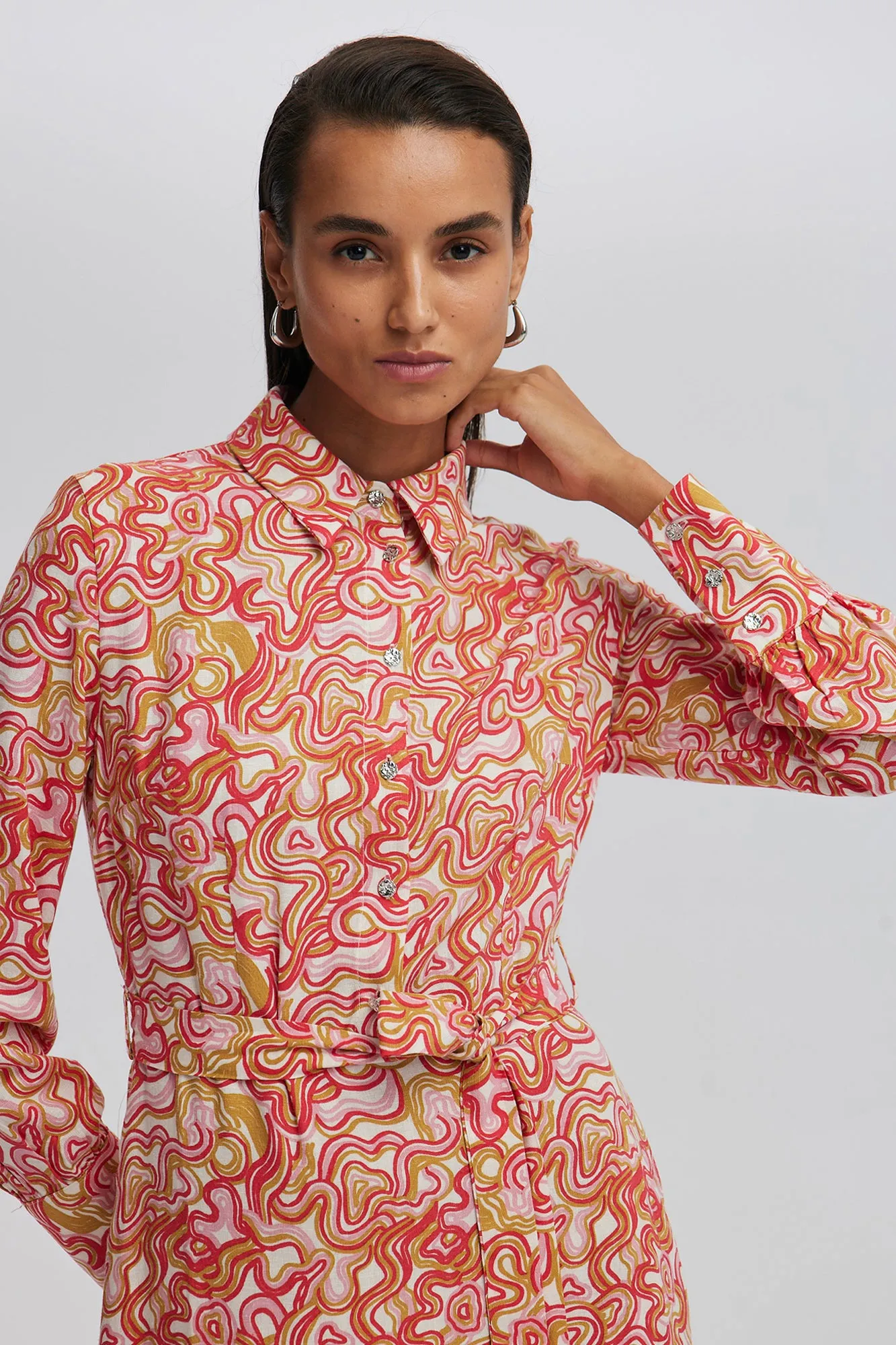LINEN TEXTURED PATTERNED DRESS