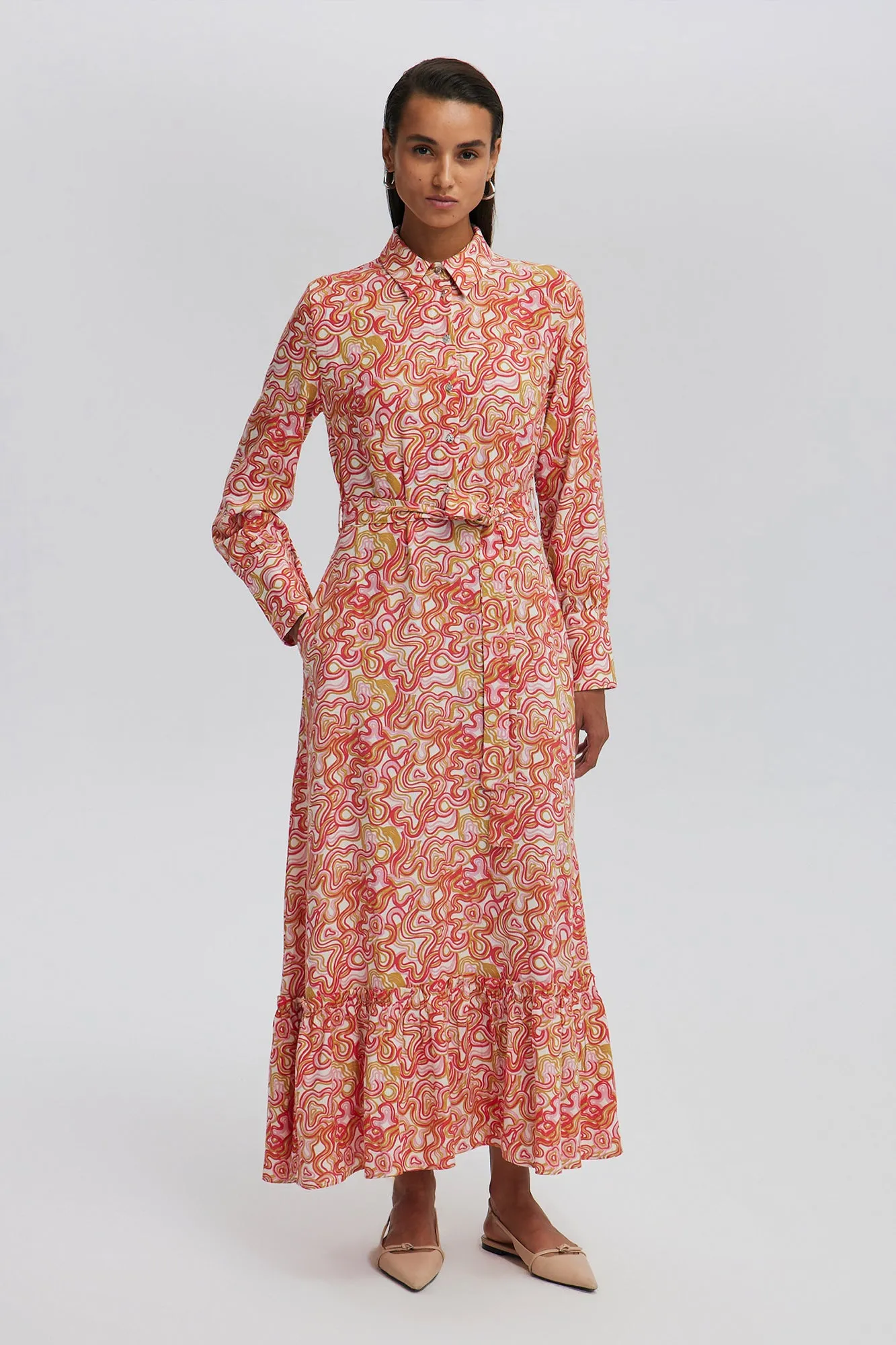 LINEN TEXTURED PATTERNED DRESS