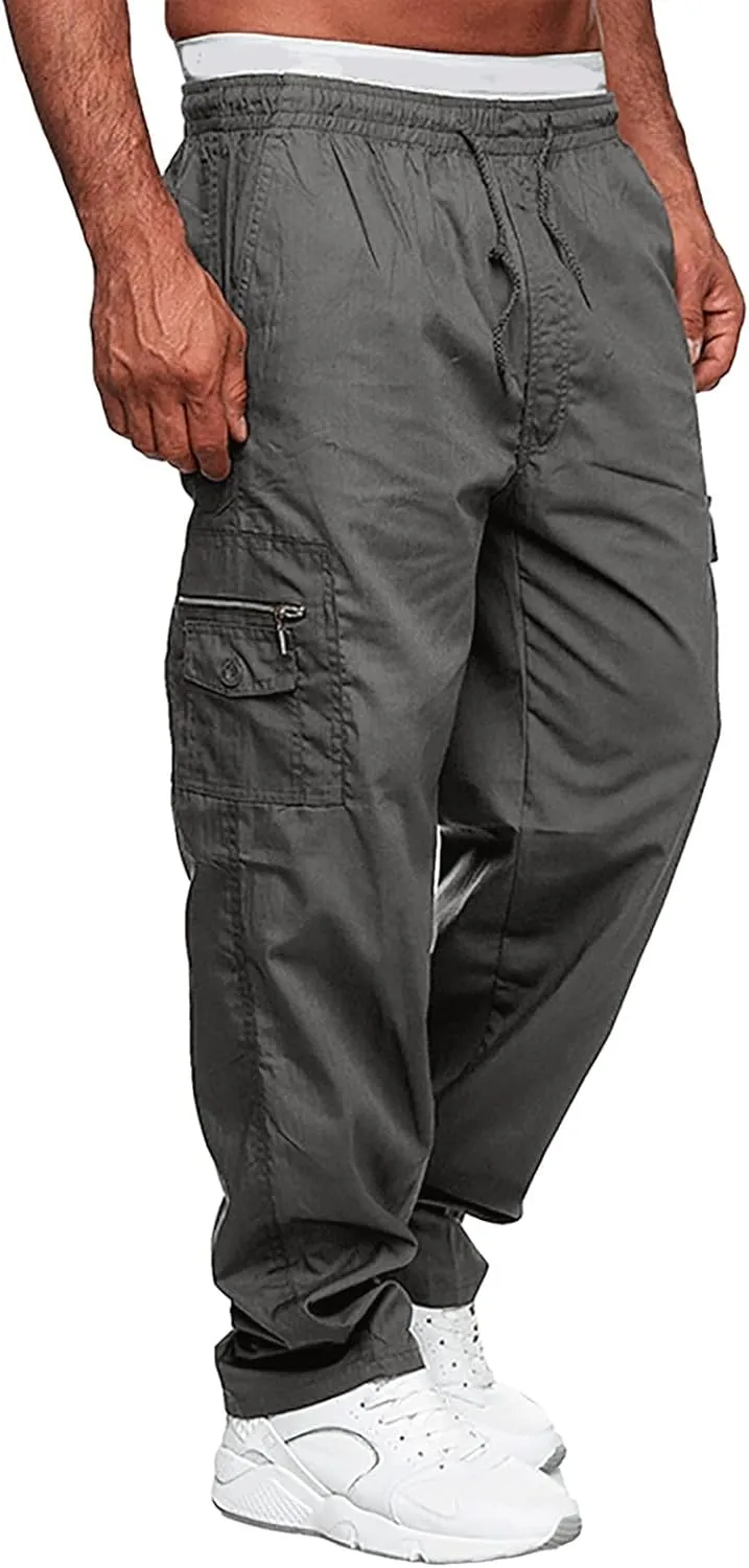 Men's Cargo Pants Jogger Hiking Sweatpants Casual Athletic Outdoor Cotton Trousers Relaxed Fit with Pockets