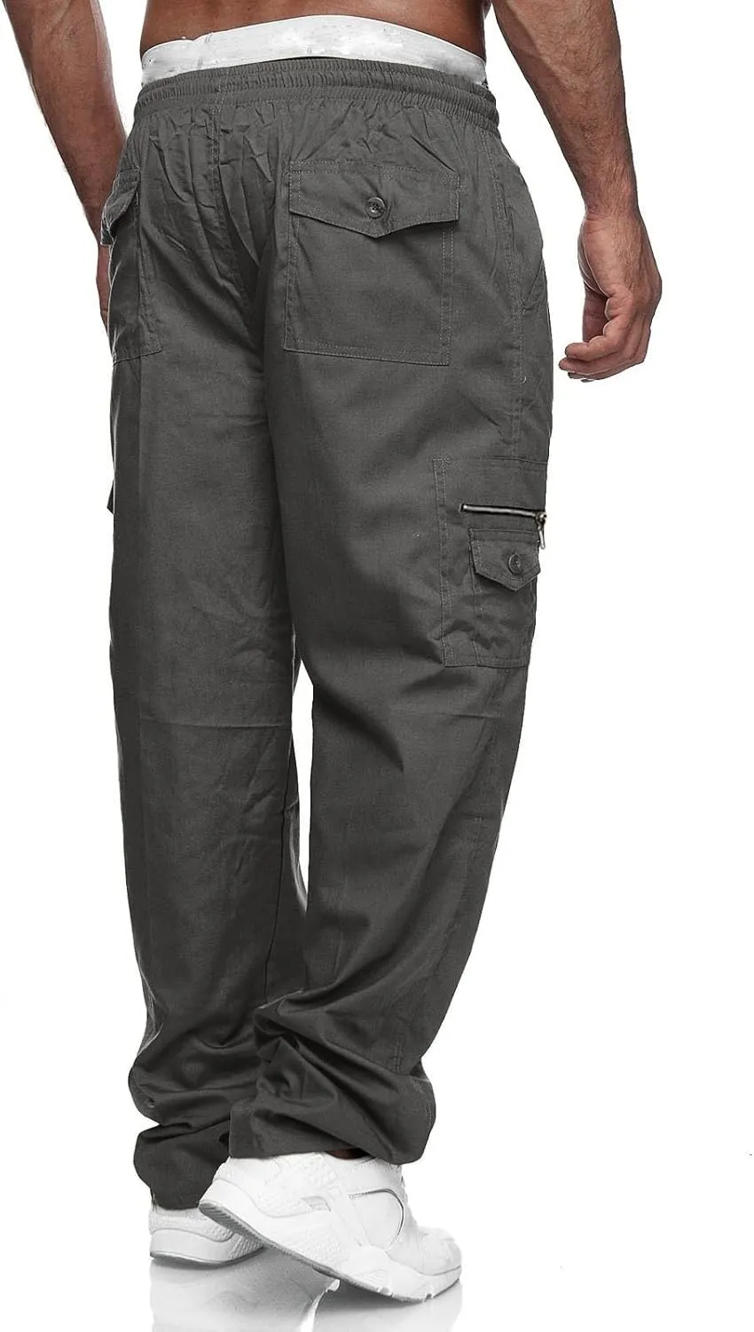 Men's Cargo Pants Jogger Hiking Sweatpants Casual Athletic Outdoor Cotton Trousers Relaxed Fit with Pockets